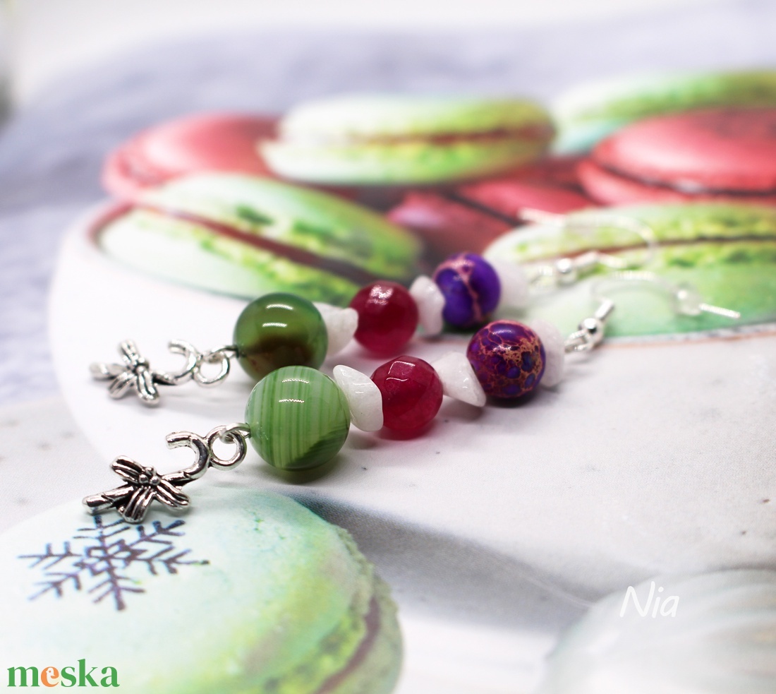 Cukorpálca - ásványfülbevaló cukorpálca medálokkal - ékszer - fülbevaló - lógó fülbevaló - Meska.hu