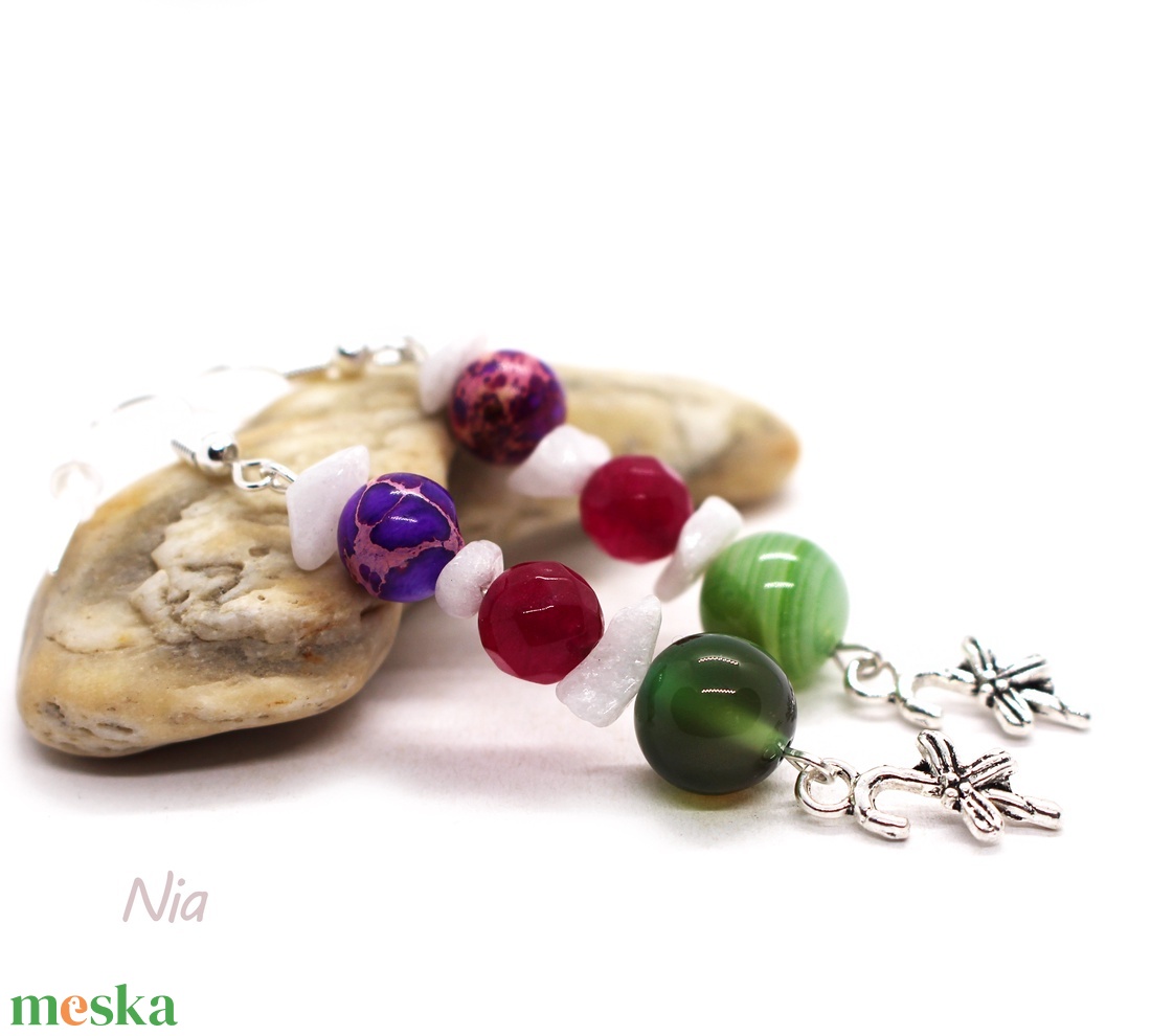 Cukorpálca - ásványfülbevaló cukorpálca medálokkal - ékszer - fülbevaló - lógó fülbevaló - Meska.hu