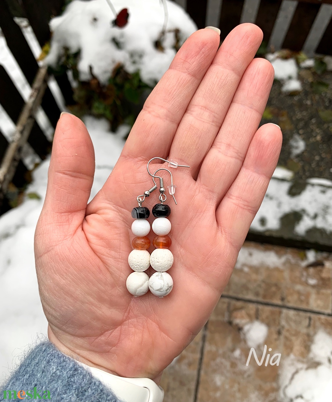 Hóember-füli - ásványfülbevaló - ékszer - fülbevaló - lógó fülbevaló - Meska.hu