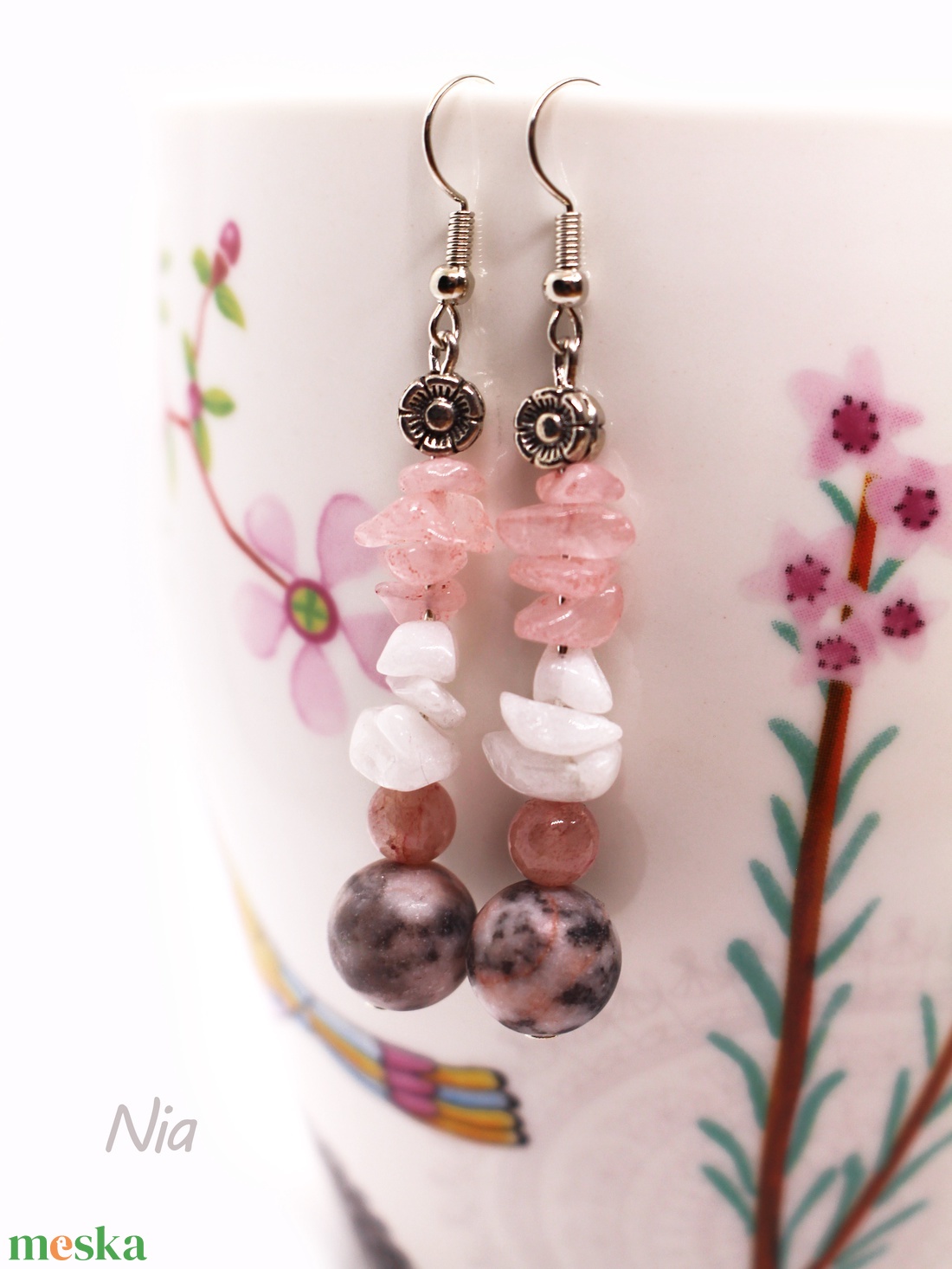 Cseresznyevirág - ásványfülbevaló - ékszer - fülbevaló - lógó fülbevaló - Meska.hu