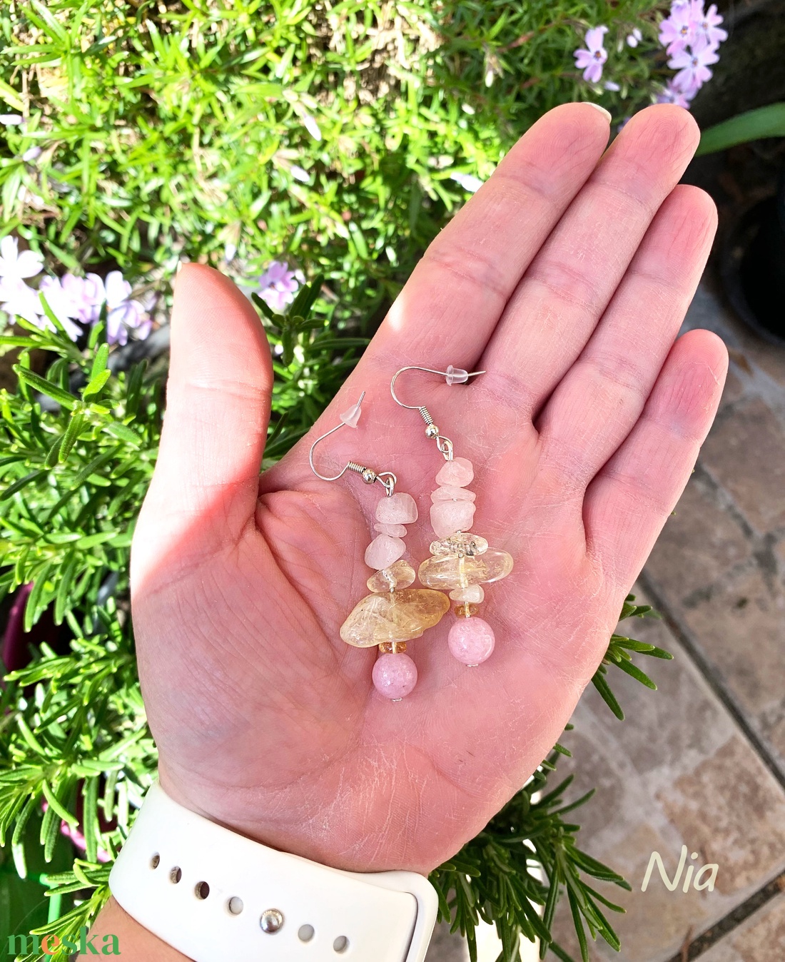 Napsütötte virágoskert - LEFOGLALVA ásványfülbevaló - ékszer - fülbevaló - lógó fülbevaló - Meska.hu