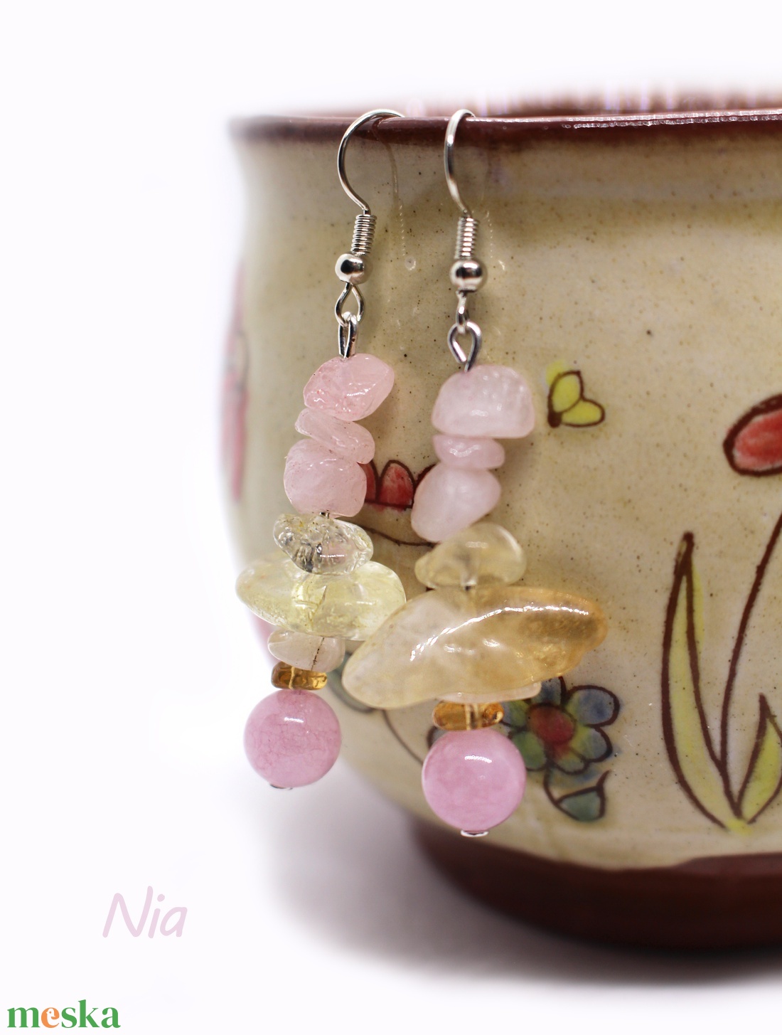 Napsütötte virágoskert - LEFOGLALVA ásványfülbevaló - ékszer - fülbevaló - lógó fülbevaló - Meska.hu