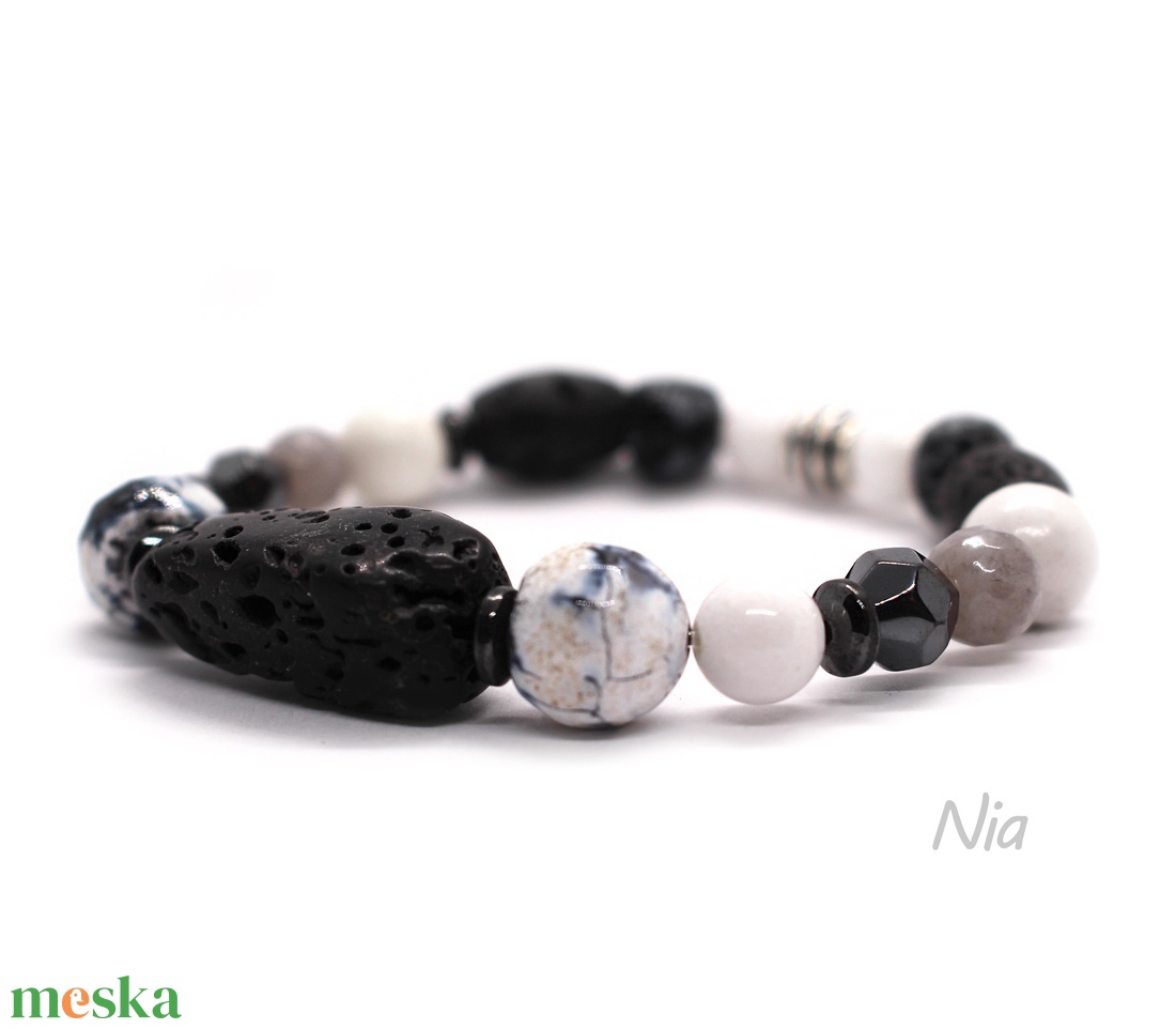 Viharfelhők - ásvány és lávakő karkötő - ékszer - karkötő - karkötő medállal - Meska.hu