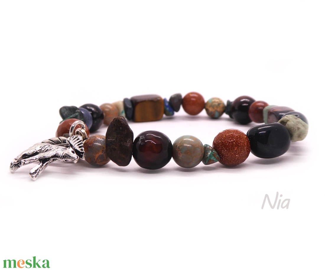 Szarvaslesen - ásványkarkötő szarvas és falevél medállal - ékszer - karkötő - karkötő medállal - Meska.hu