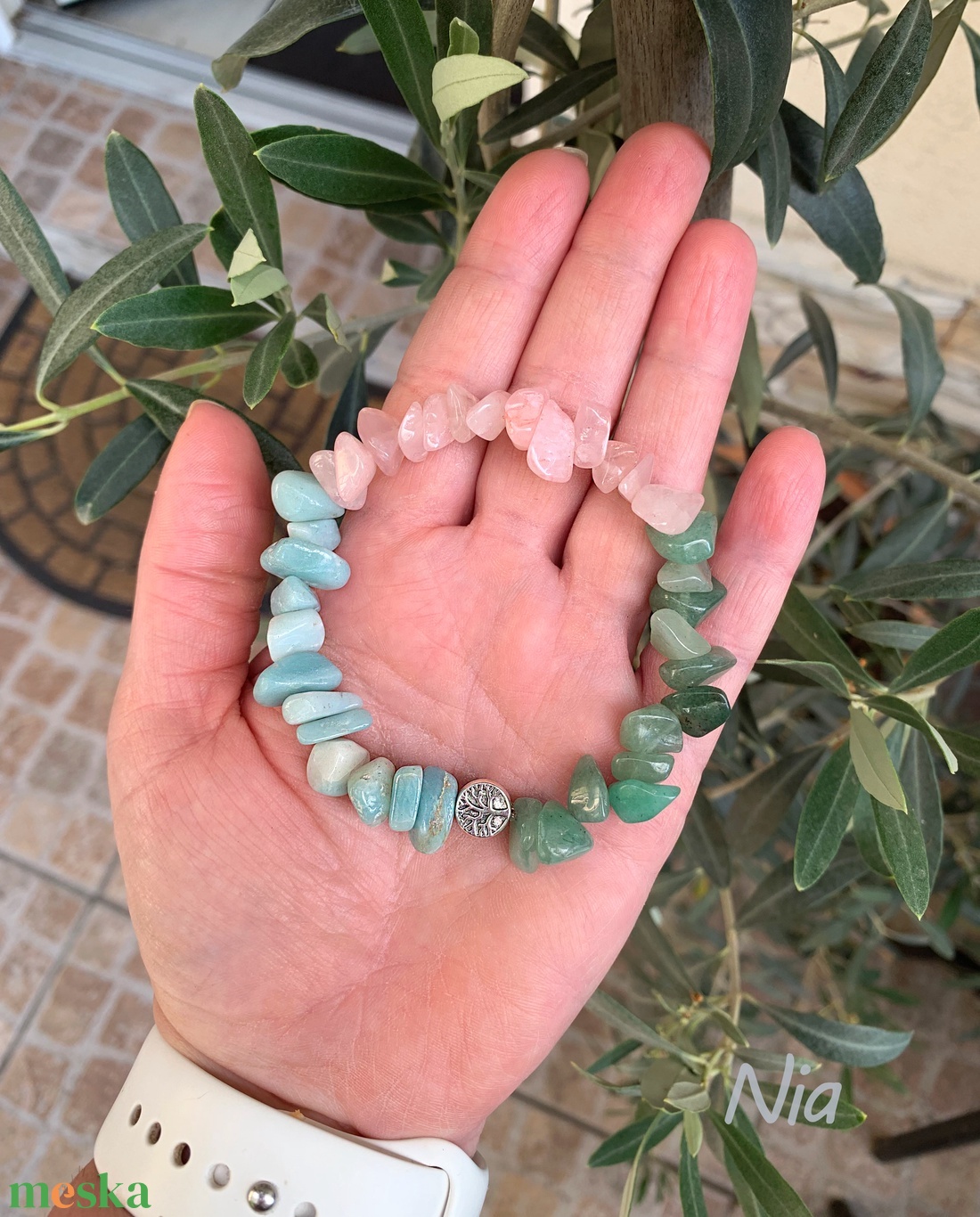 Tavasz, nyár... - ásványkarkötő életfa köztessel - ékszer - karkötő - karkötő medállal - Meska.hu