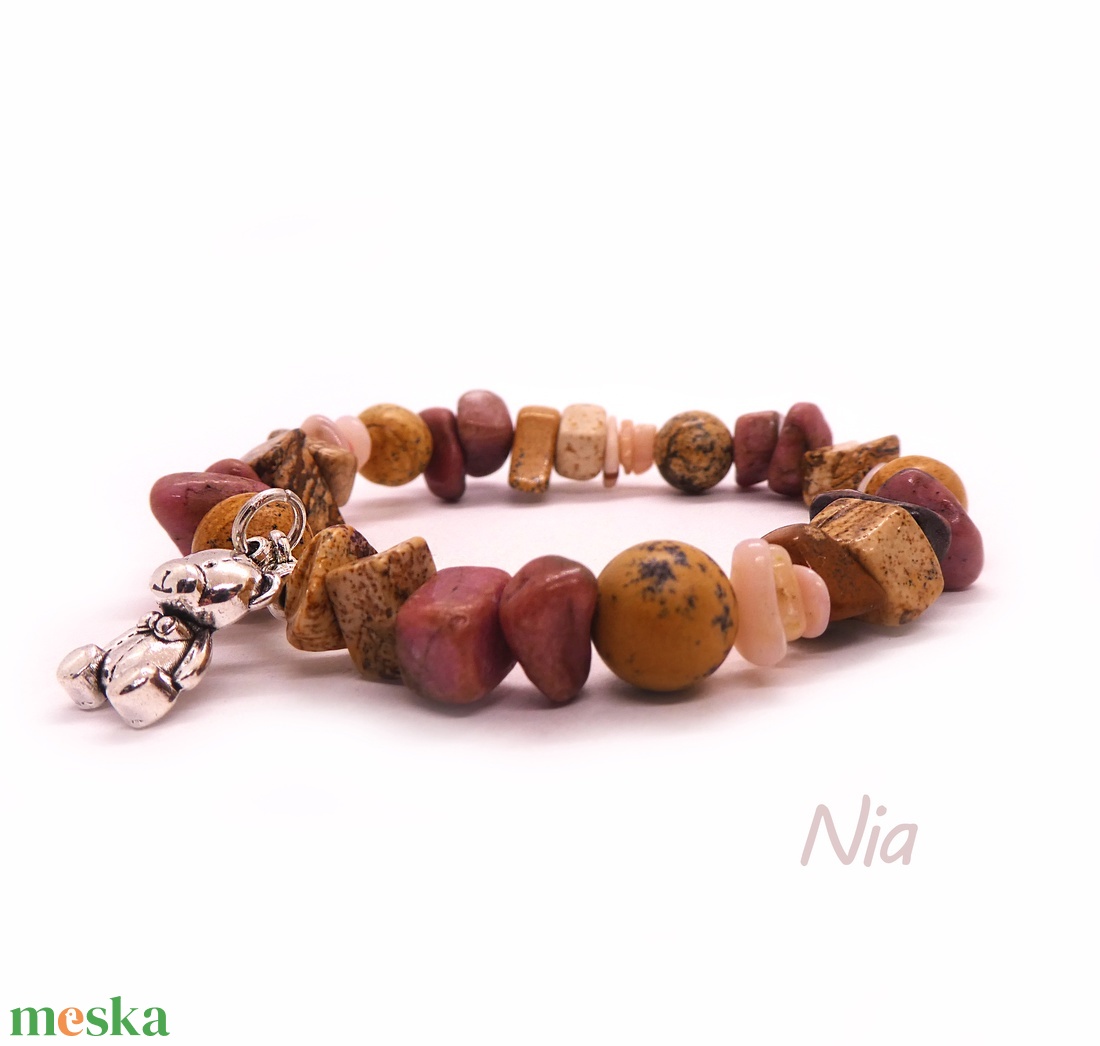 Mackómese - ásványkarkötő maci medállal - ékszer - karkötő - karkötő medállal - Meska.hu