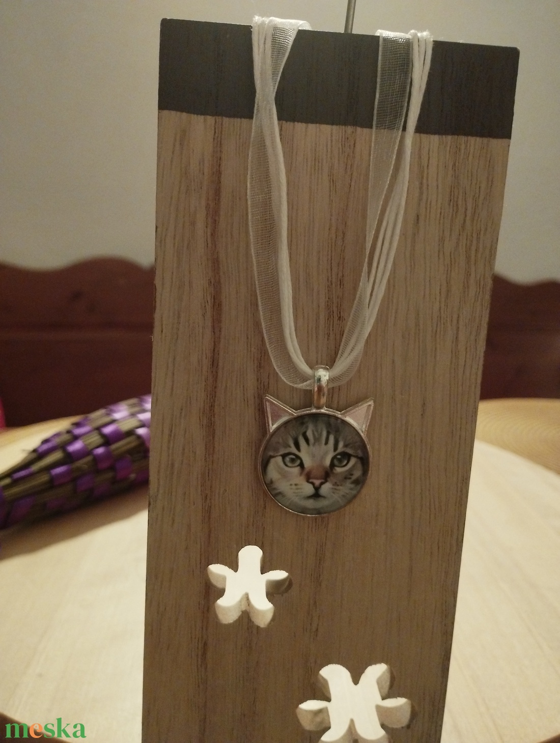 Bájos cicás üveg lencsés nyaklánc  - ékszer - nyaklánc - medálos nyaklánc - Meska.hu