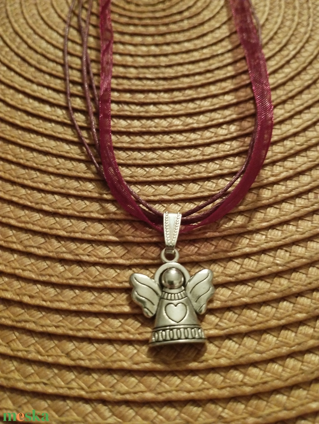 Organza nyaklánc angyal charmmal  - ékszer - nyaklánc - medálos nyaklánc - Meska.hu