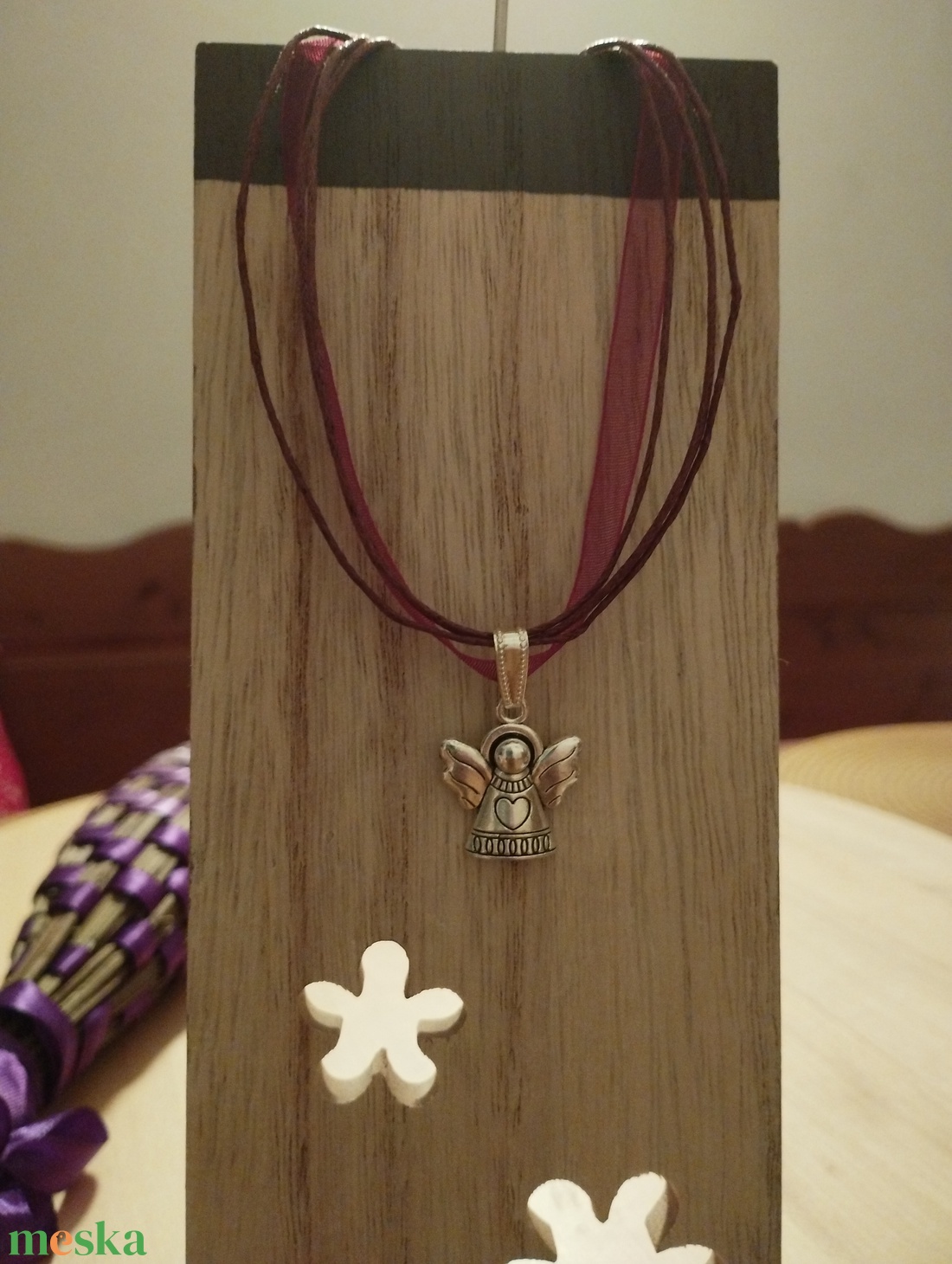 Organza nyaklánc angyal charmmal  - ékszer - nyaklánc - medálos nyaklánc - Meska.hu