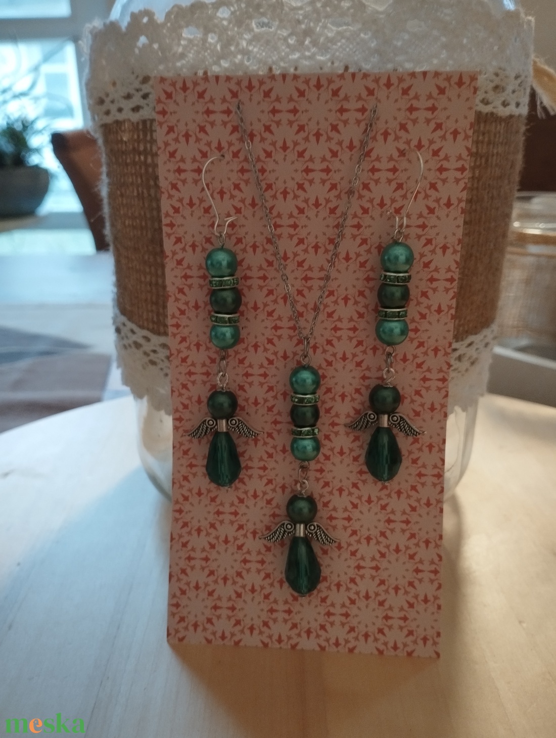 Karácsonyi angyal szett, nyaklánc fülbevalóval - ékszer - nyaklánc - medál - Meska.hu