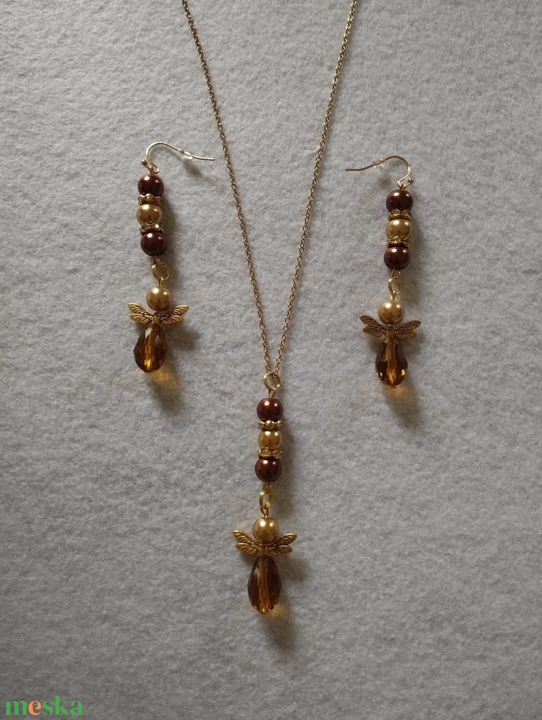 Karácsonyi angyal szett, nyaklánc fülbevalóval - ékszer - nyaklánc - medál - Meska.hu