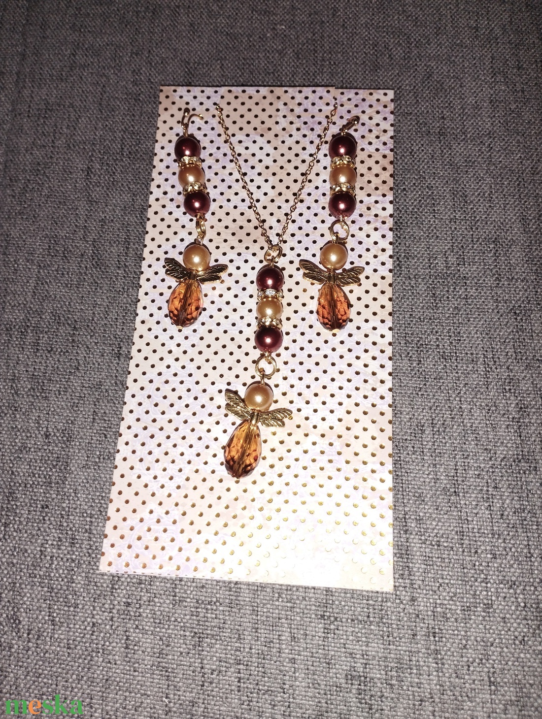 Karácsonyi angyal szett, nyaklánc fülbevalóval - ékszer - nyaklánc - medál - Meska.hu