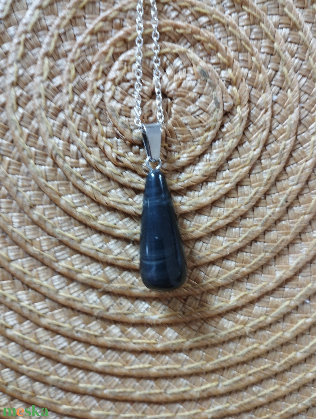 Fekete achát ásvány medál ezüst (925) nyaklánccal   - ékszer - nyaklánc - medál - Meska.hu