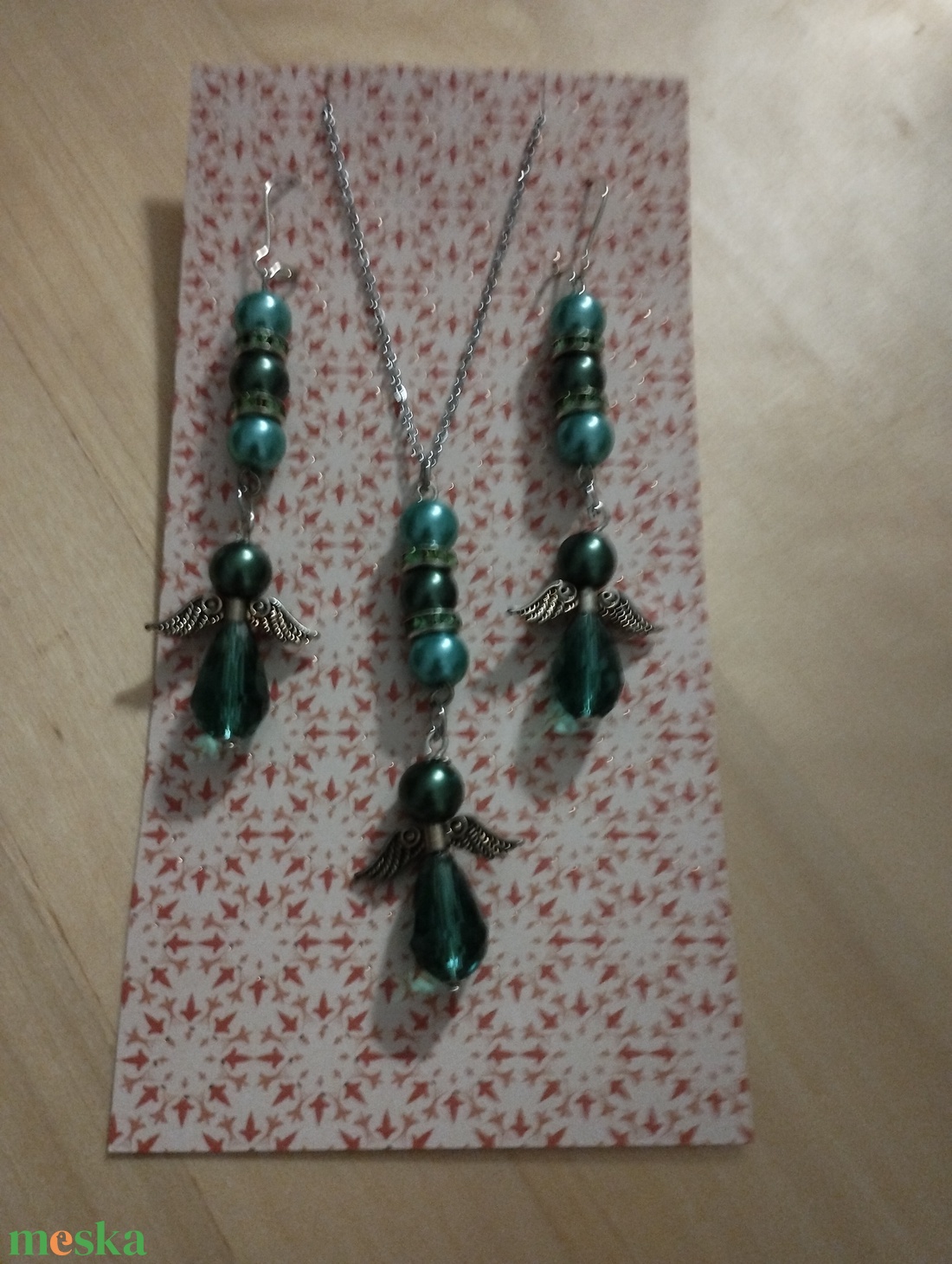 Karácsonyi angyal szett, nyaklánc fülbevalóval - ékszer - nyaklánc - medál - Meska.hu