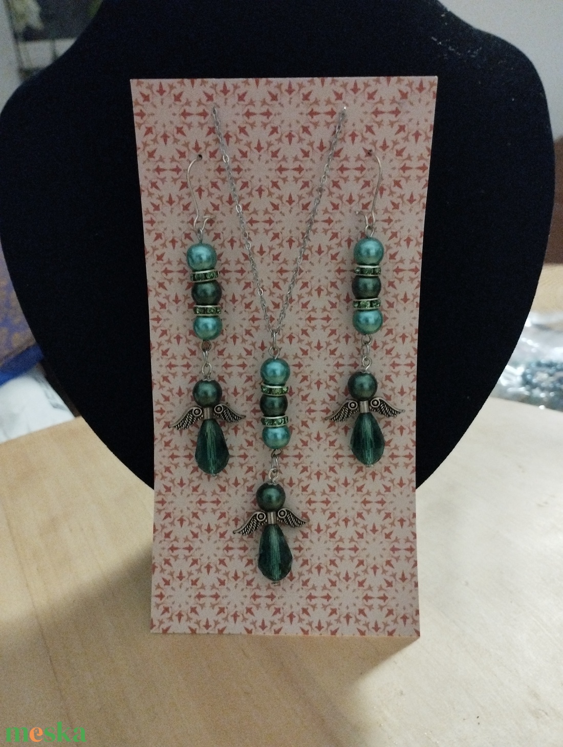 Karácsonyi angyal szett, nyaklánc fülbevalóval - ékszer - nyaklánc - medál - Meska.hu