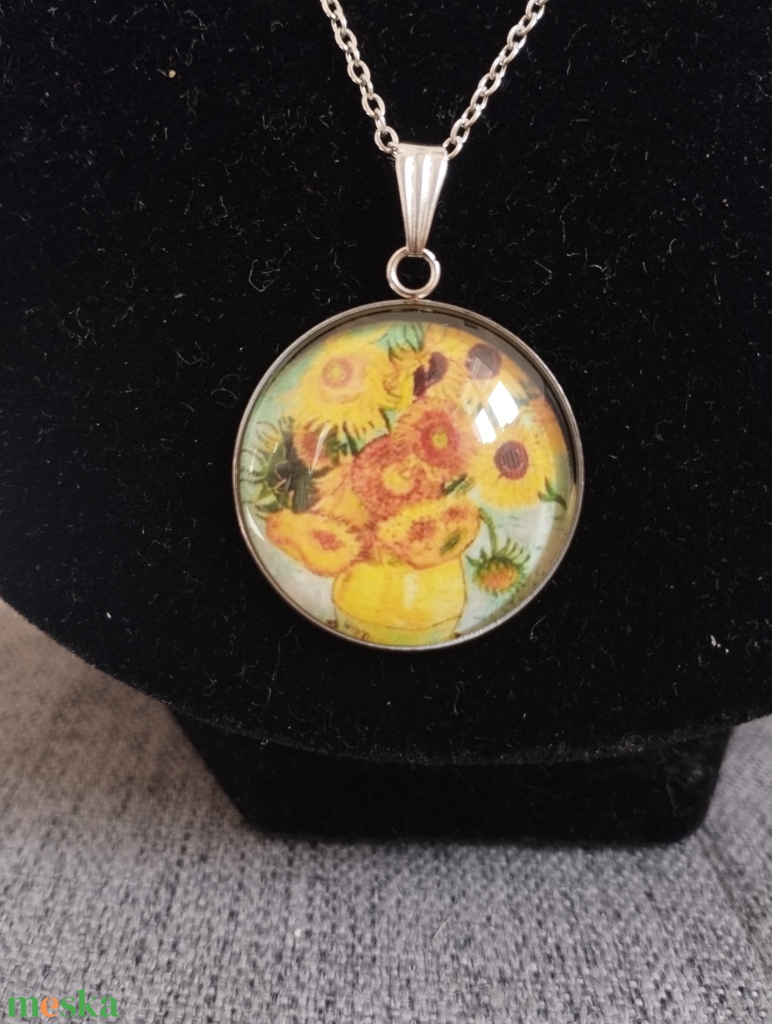 Üveg lencsés, orvosi acél nyaklánc Van Gogh motívummal  - ékszer - nyaklánc - medálos nyaklánc - Meska.hu