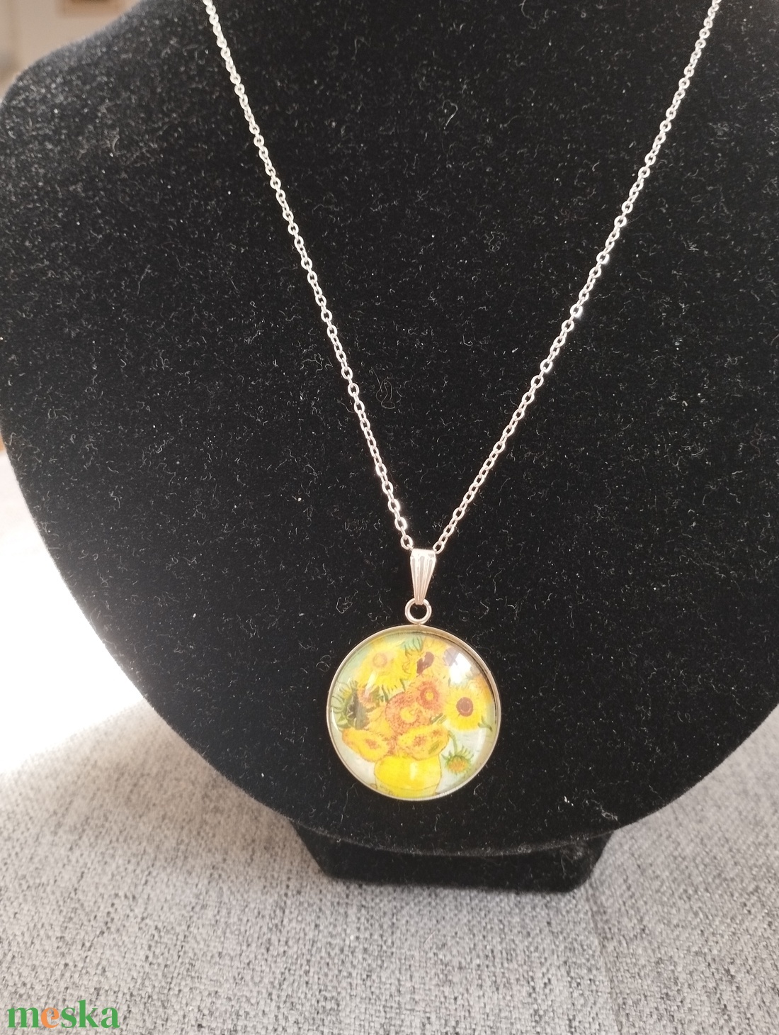 Üveg lencsés, orvosi acél nyaklánc Van Gogh motívummal  - ékszer - nyaklánc - medálos nyaklánc - Meska.hu