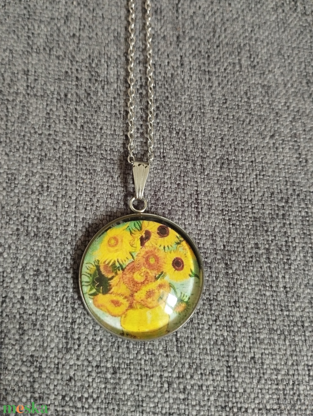 Üveg lencsés, orvosi acél nyaklánc Van Gogh motívummal  - ékszer - nyaklánc - medálos nyaklánc - Meska.hu