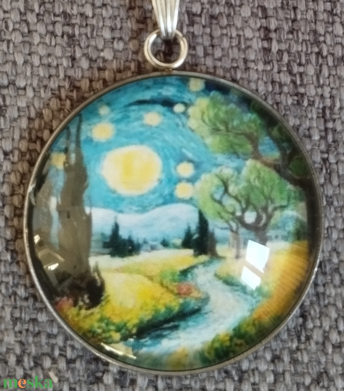Van Gogh ihlette üveg lencsés, orvosi acél nyaklánc és fülbevaló szett - ékszer - nyaklánc - medálos nyaklánc - Meska.hu Van Gogh ihlette üveg lencsés, orvosi acél nyaklánc és fülbevaló szett - ékszer - nyaklánc - medálos nyaklánc - Meska.hu