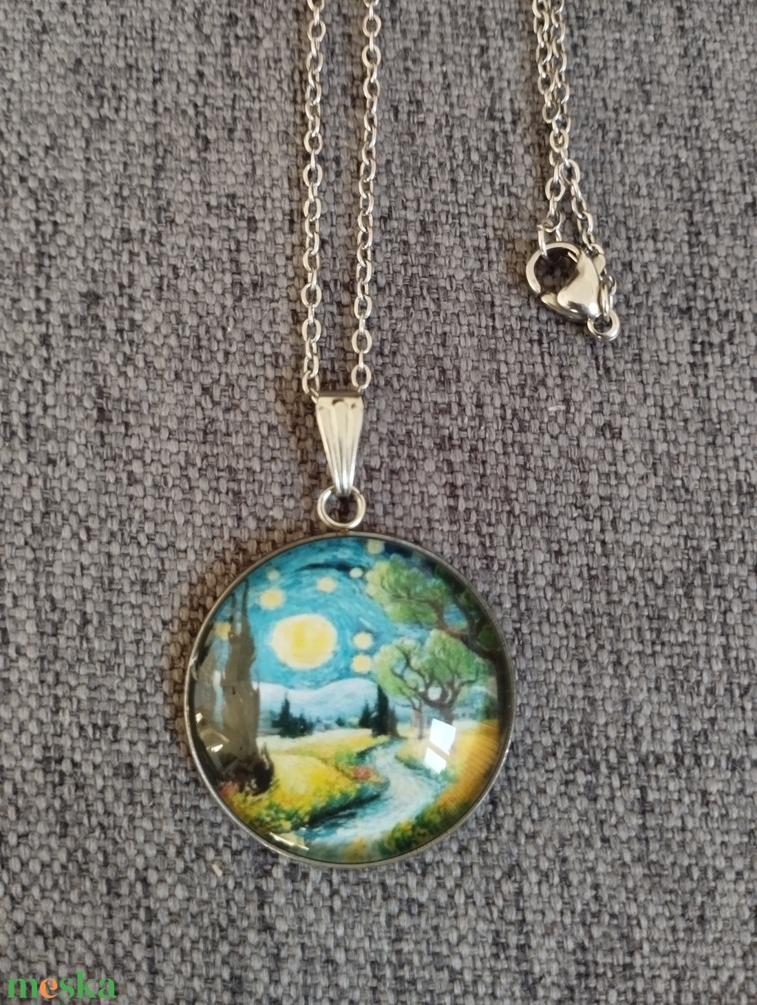 Üveg lencsés, orvosi acél nyaklánc Van Gogh motívummal - ékszer - nyaklánc - medálos nyaklánc - Meska.hu Üveg lencsés, orvosi acél nyaklánc Van Gogh motívummal - ékszer - nyaklánc - medálos nyaklánc - Meska.hu