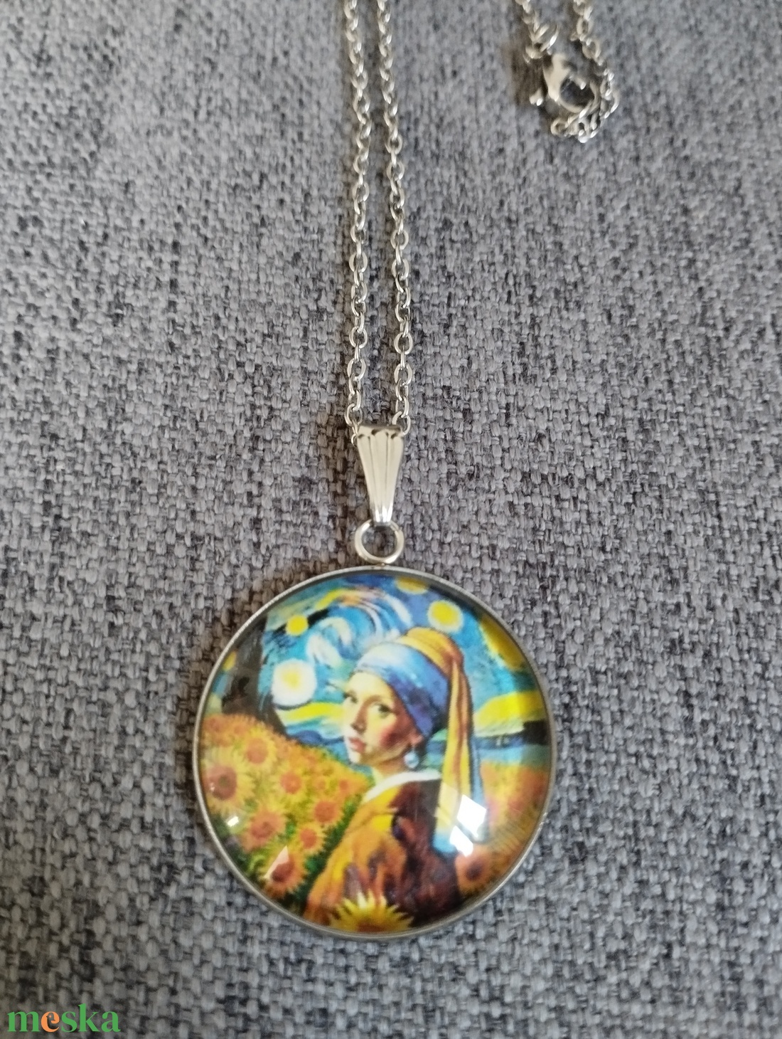 Üveg lencsés, orvosi acél nyaklánc Van Gogh és Vermeer motívummal - ékszer - nyaklánc - medálos nyaklánc - Meska.hu Üveg lencsés, orvosi acél nyaklánc Van Gogh és Vermeer motívummal - ékszer - nyaklánc - medálos nyaklánc - Meska.hu