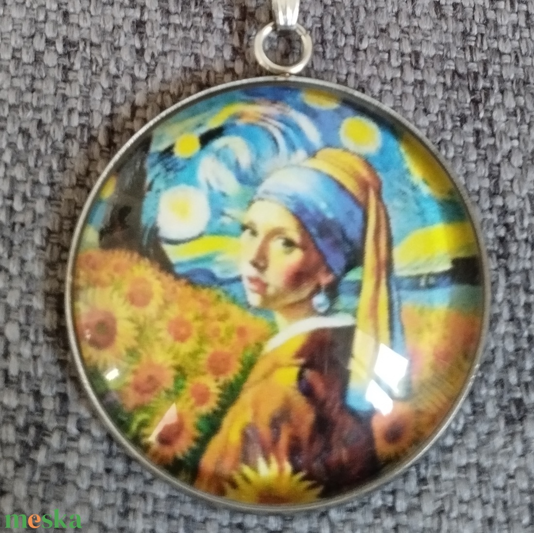 Van Gogh és Vermeer ihlette üveg lencsés, orvosi acél nyaklánc és fülbevaló szett - ékszer - nyaklánc - medálos nyaklánc - Meska.hu Van Gogh és Vermeer ihlette üveg lencsés, orvosi acél nyaklánc és fülbevaló szett - ékszer - nyaklánc - medálos nyaklánc - Meska.hu