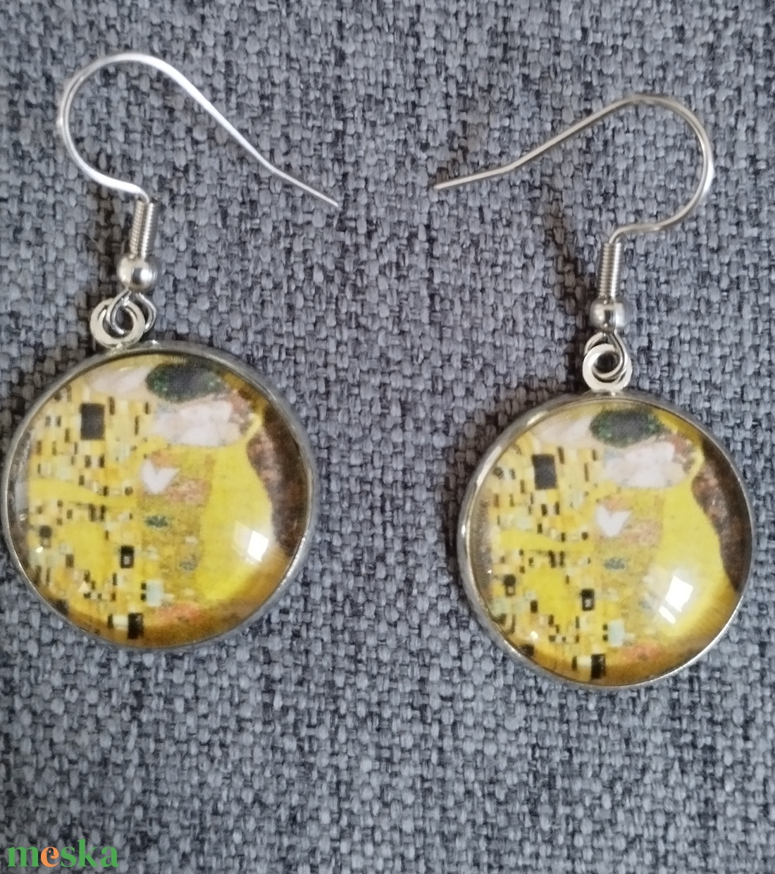 Klimt ihlette fülbevaló orvosi acél szerelékkel - ékszer - fülbevaló - lógós kerek fülbevaló - Meska.hu