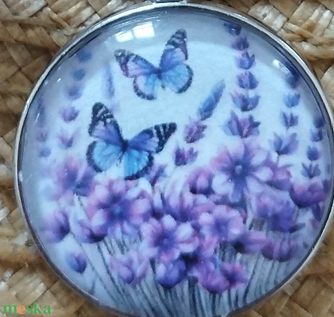 üveg lencsés fülbevaló levendula motívummal  - ékszer - ékszerszett - Meska.hu