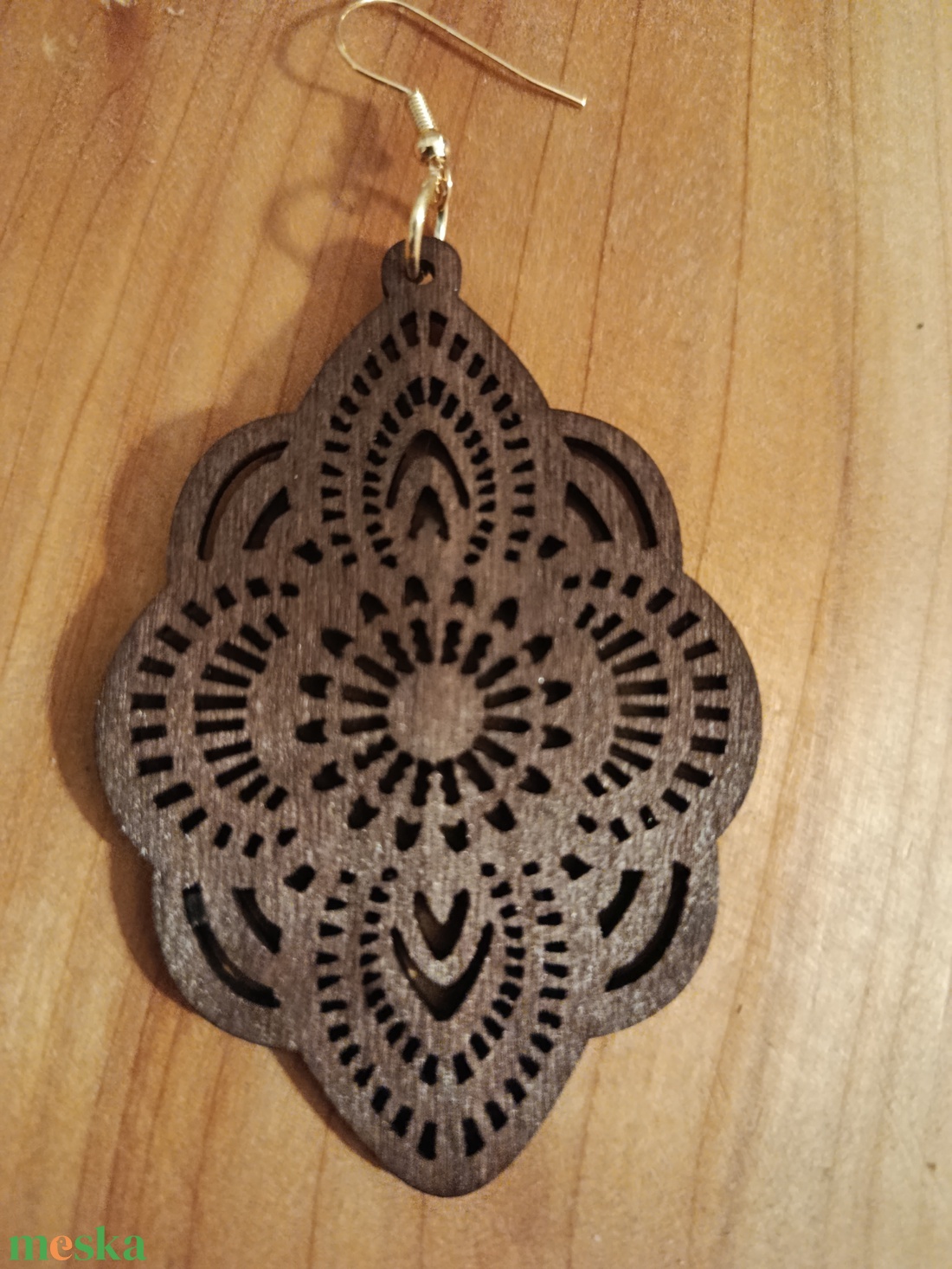 Sötétbarna fa fülbevaló  - ékszer - fülbevaló - lógó fülbevaló - Meska.hu