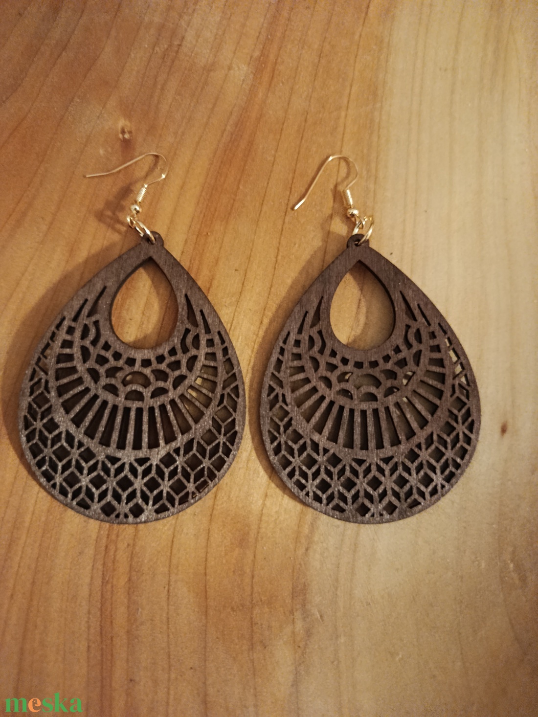 Sötétbarna fa fülbevaló  - ékszer - fülbevaló - lógó fülbevaló - Meska.hu
