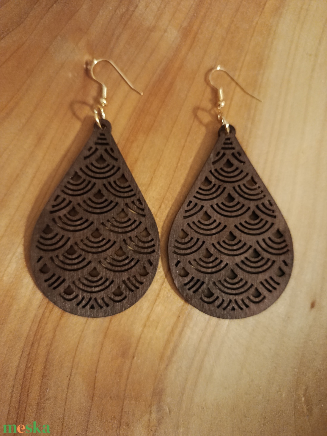 Sötétbarna fa fülbevaló  - ékszer - fülbevaló - lógó fülbevaló - Meska.hu