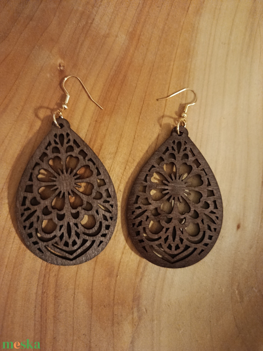 Sötétbarna fa fülbevaló  - ékszer - fülbevaló - lógó fülbevaló - Meska.hu