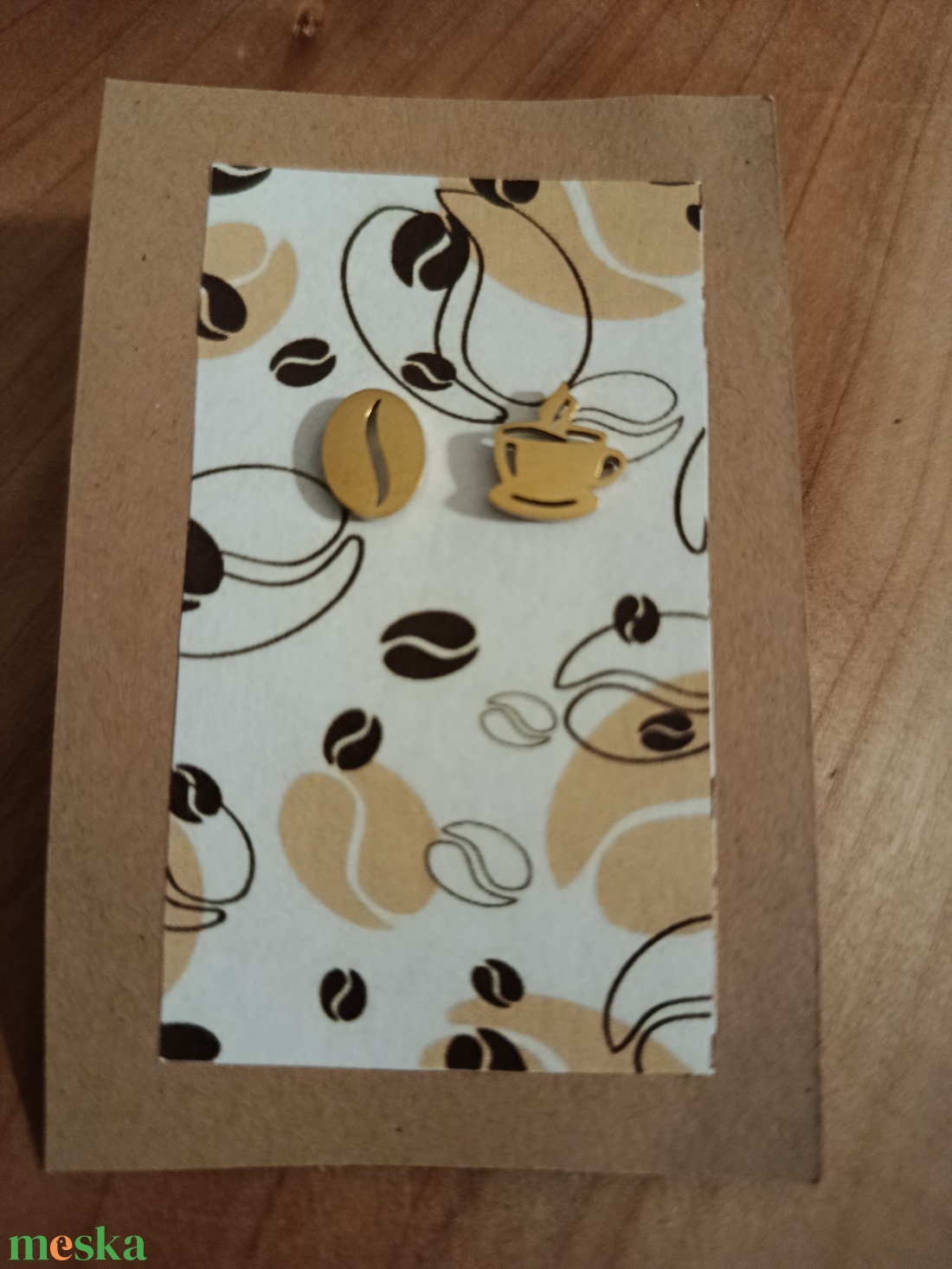 Kávé témájú orvosi acél fülbevaló  - ékszer - fülbevaló - lógó fülbevaló - Meska.hu