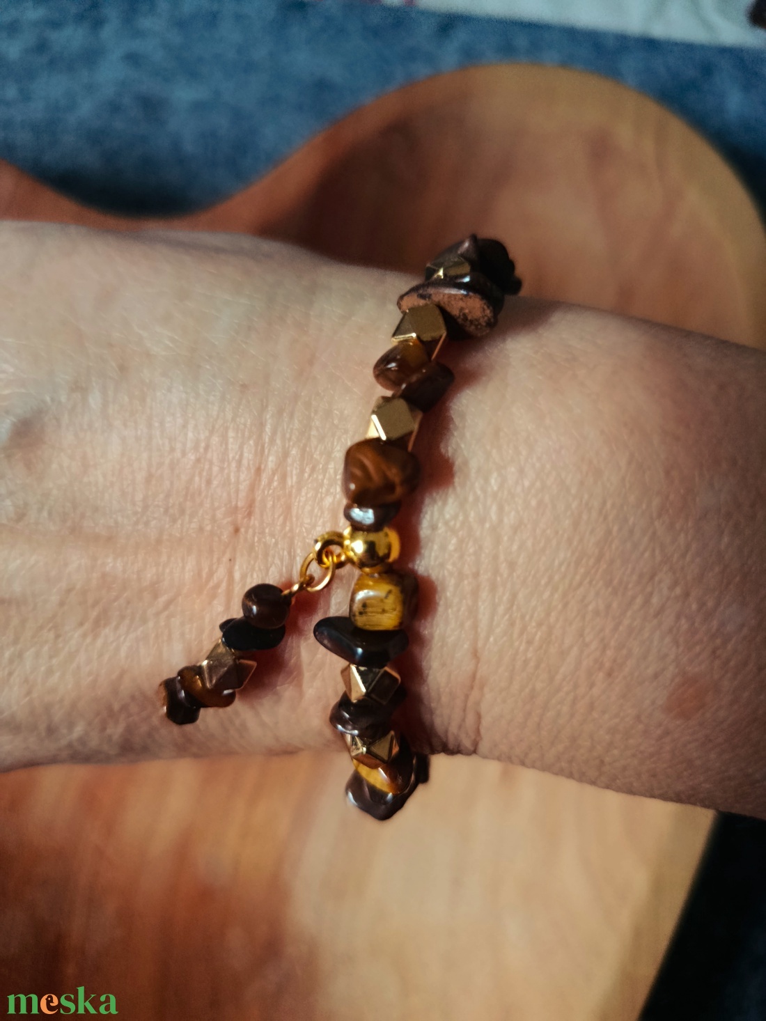 karkötő tigris szem ásványból - ékszer - karkötő - gyöngyös karkötő - Meska.hu