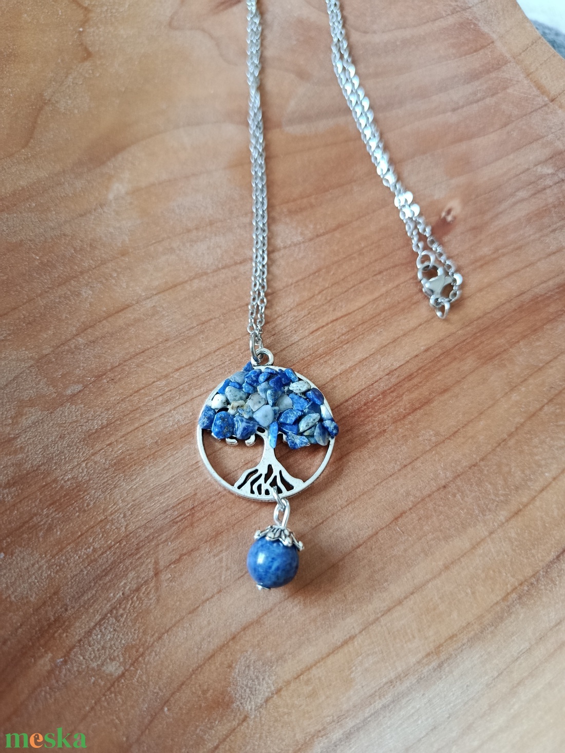 Életfa medál lápis lazurit ásvánnyal orvosi acél lánccal  - ékszer - nyaklánc - medálos nyaklánc - Meska.hu
