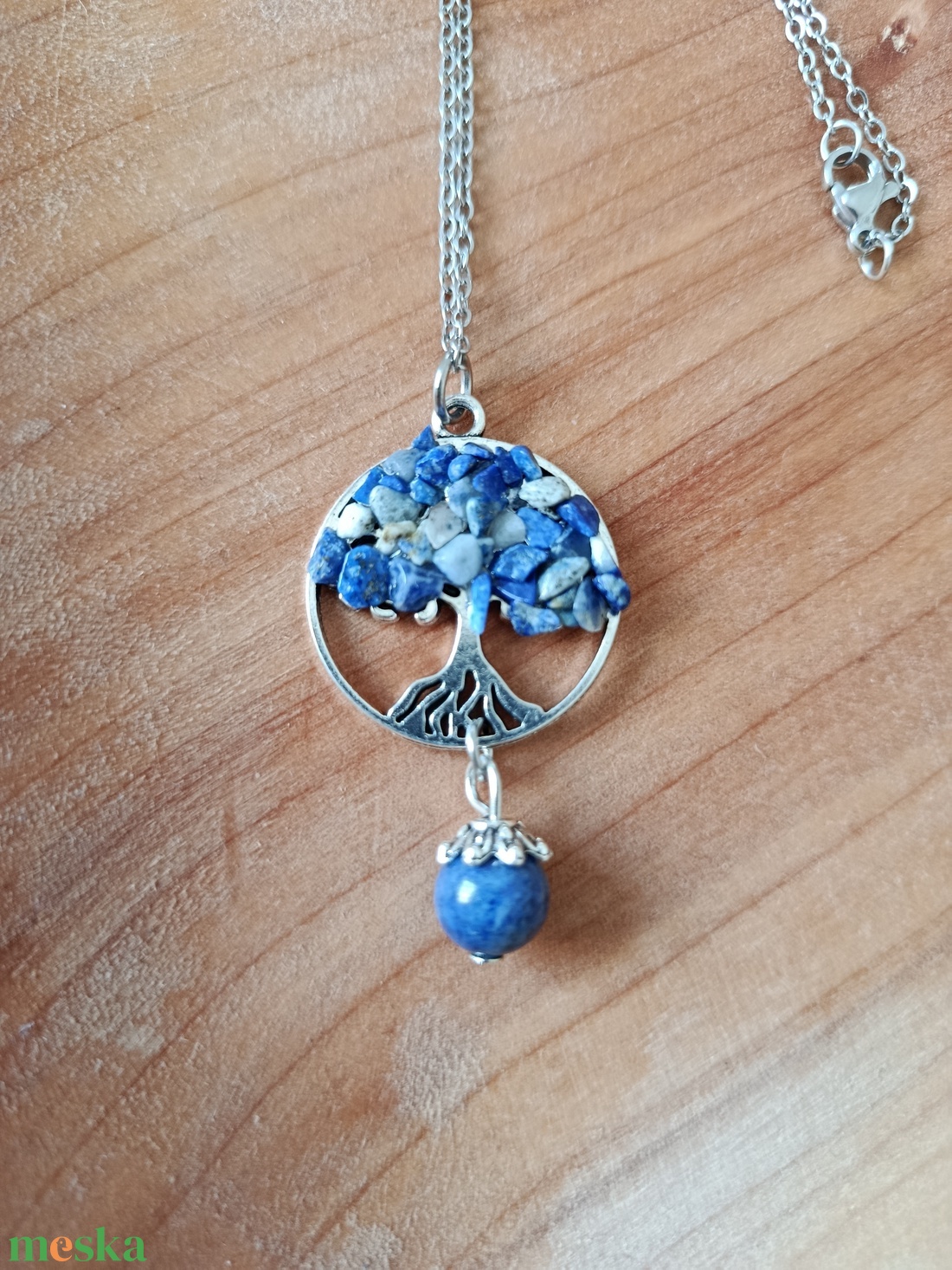 Életfa medál lápis lazurit ásvánnyal orvosi acél lánccal  - ékszer - nyaklánc - medálos nyaklánc - Meska.hu