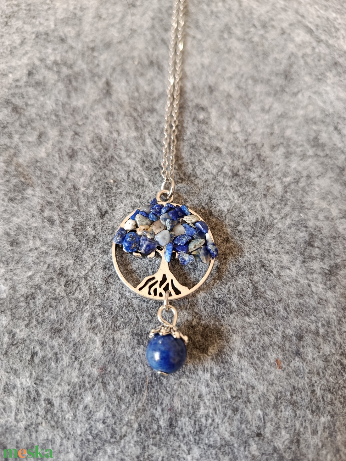 Életfa medál lápis lazurit ásvánnyal orvosi acél lánccal  - ékszer - nyaklánc - medálos nyaklánc - Meska.hu