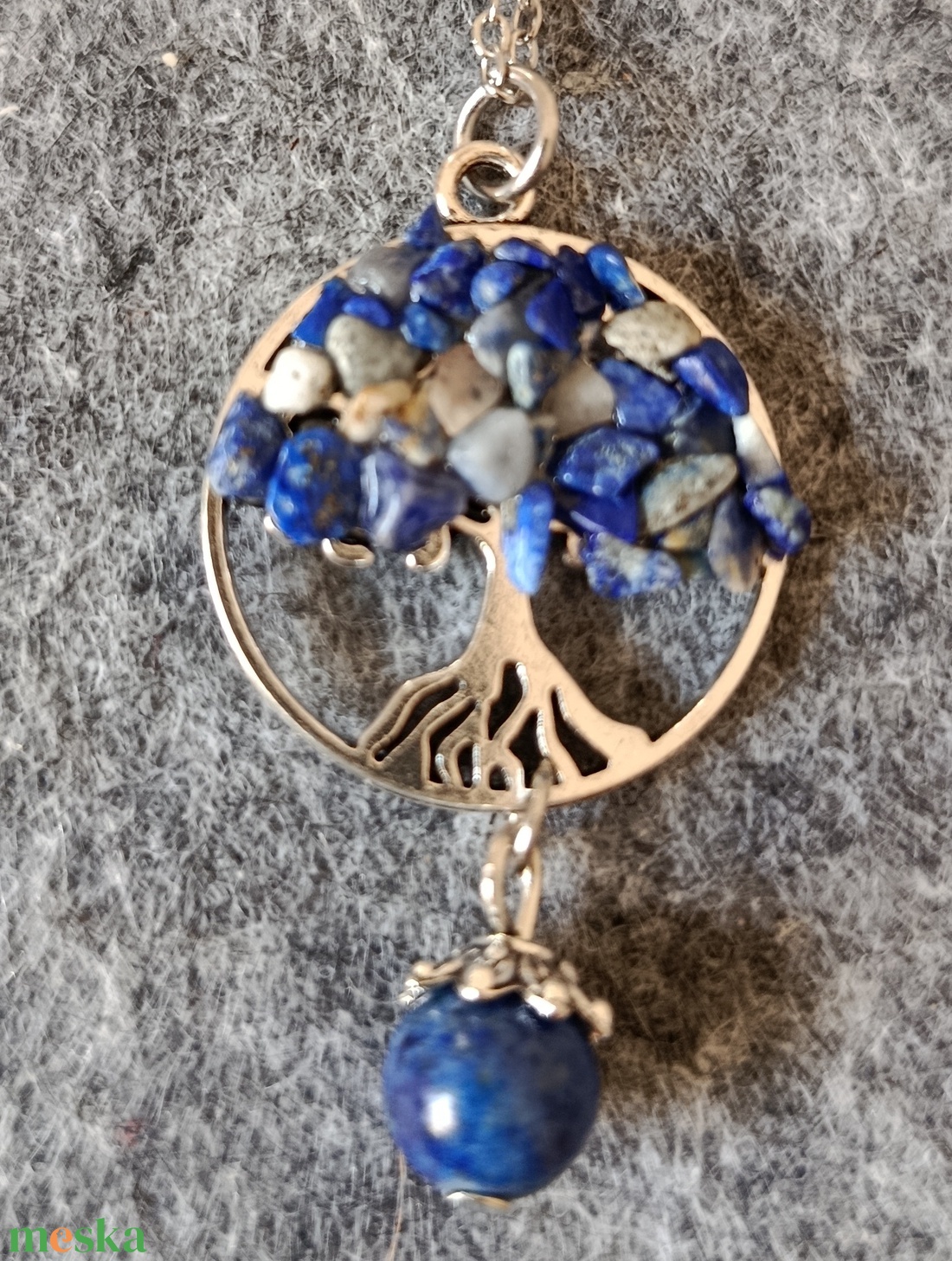 Életfa medál lápis lazurit ásvánnyal orvosi acél lánccal  - ékszer - nyaklánc - medálos nyaklánc - Meska.hu