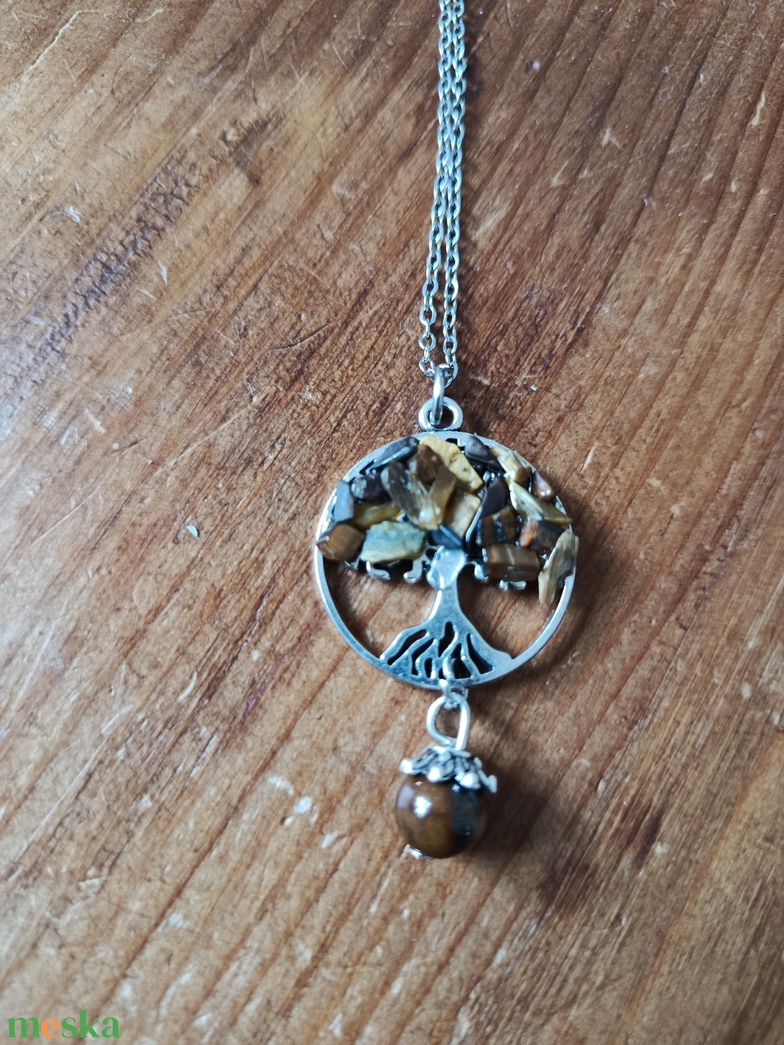 Életfa medál tigrisszem ásvánnyal orvosi acél lánccal  - ékszer - nyaklánc - medálos nyaklánc - Meska.hu