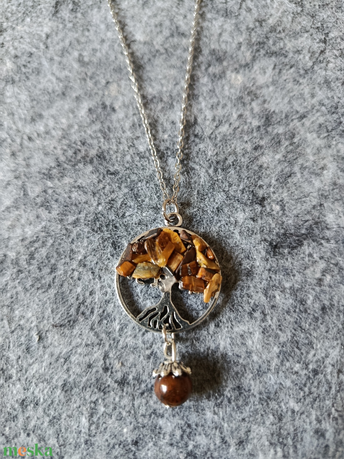 Életfa medál tigrisszem ásvánnyal orvosi acél lánccal  - ékszer - nyaklánc - medálos nyaklánc - Meska.hu