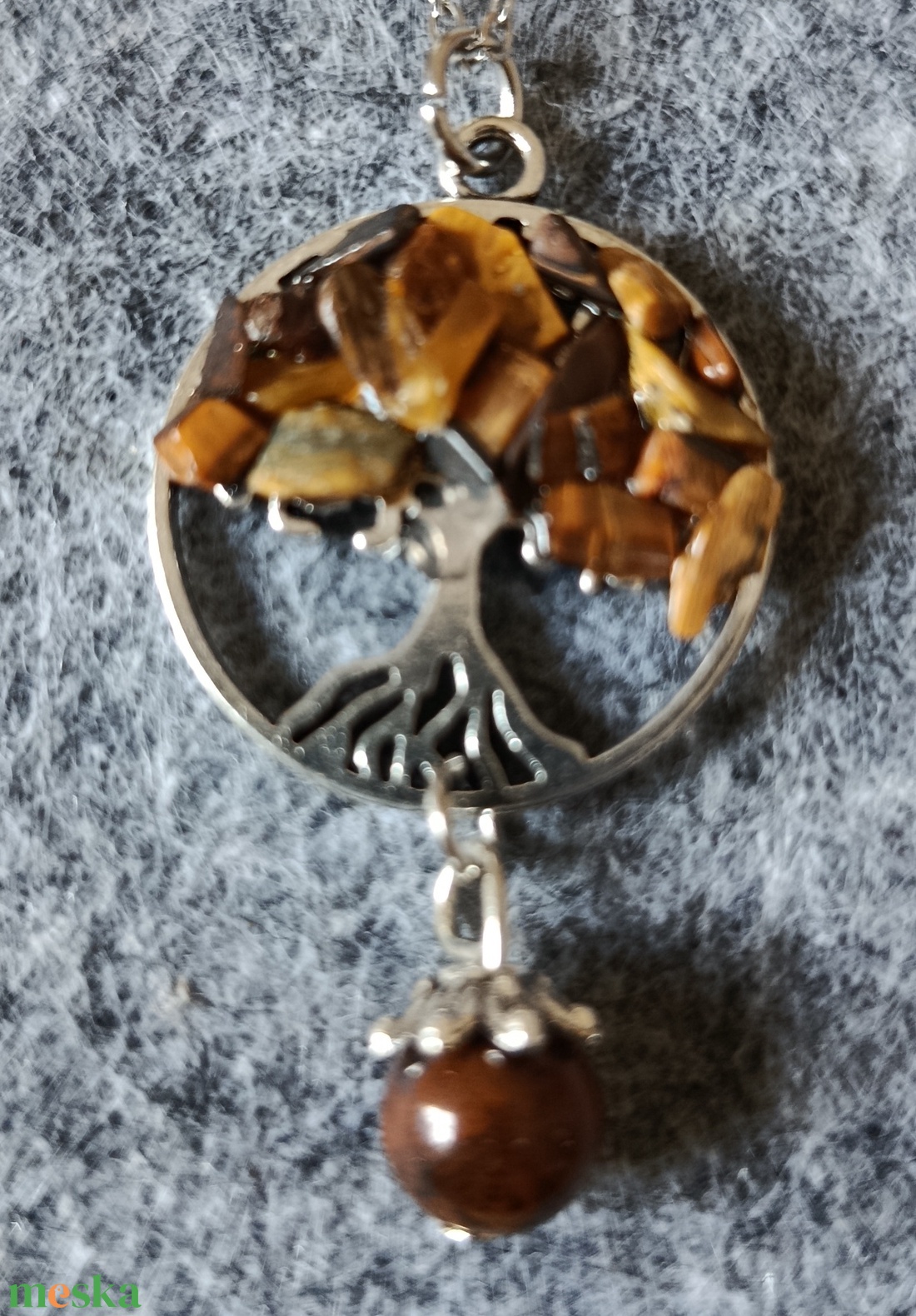 Életfa medál tigrisszem ásvánnyal orvosi acél lánccal  - ékszer - nyaklánc - medálos nyaklánc - Meska.hu