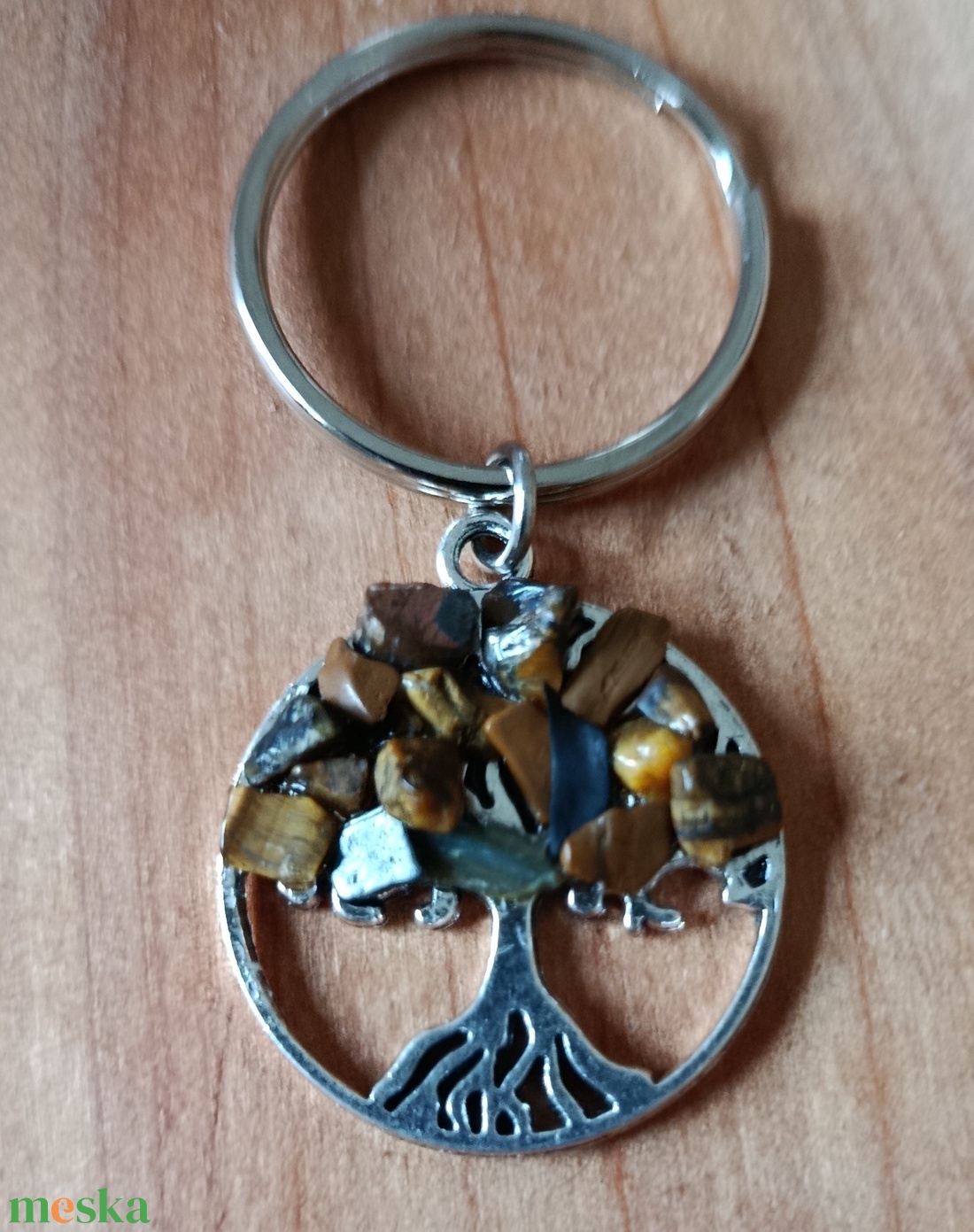 Kulcstartó életfa medál tigrisszem ásvánnyal  - táska & tok - kulcstartó & táskadísz - kulcstartó - Meska.hu