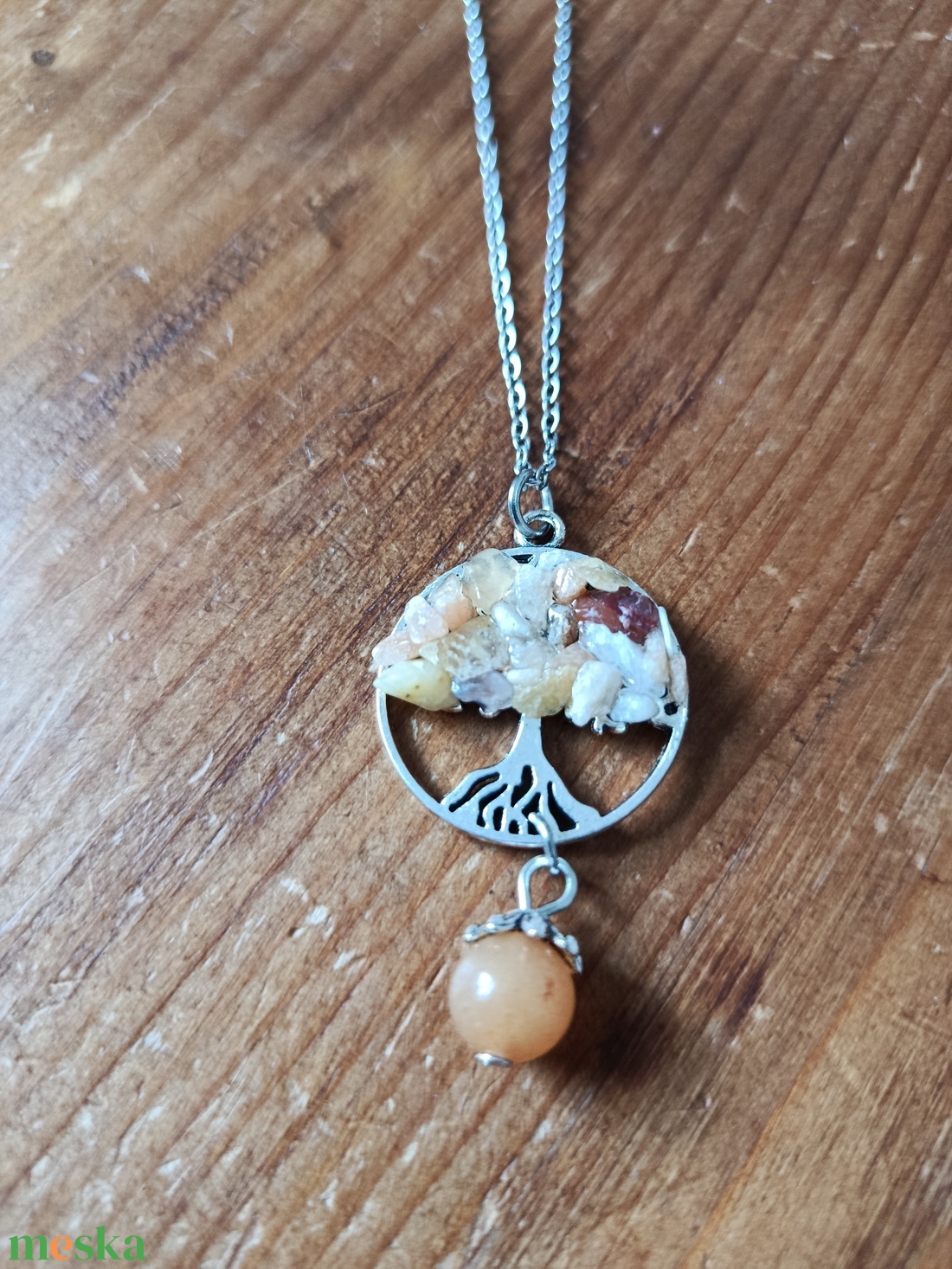 Életfa medál jáde ásvánnyal orvosi acél lánccal  - ékszer - nyaklánc - medálos nyaklánc - Meska.hu