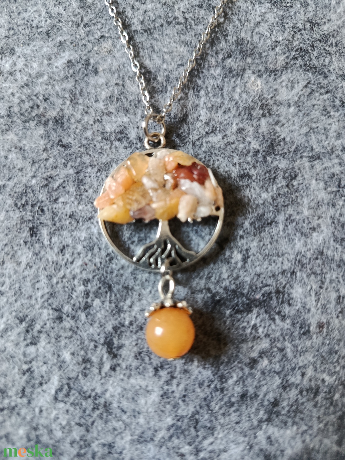 Életfa medál jáde ásvánnyal orvosi acél lánccal  - ékszer - nyaklánc - medálos nyaklánc - Meska.hu