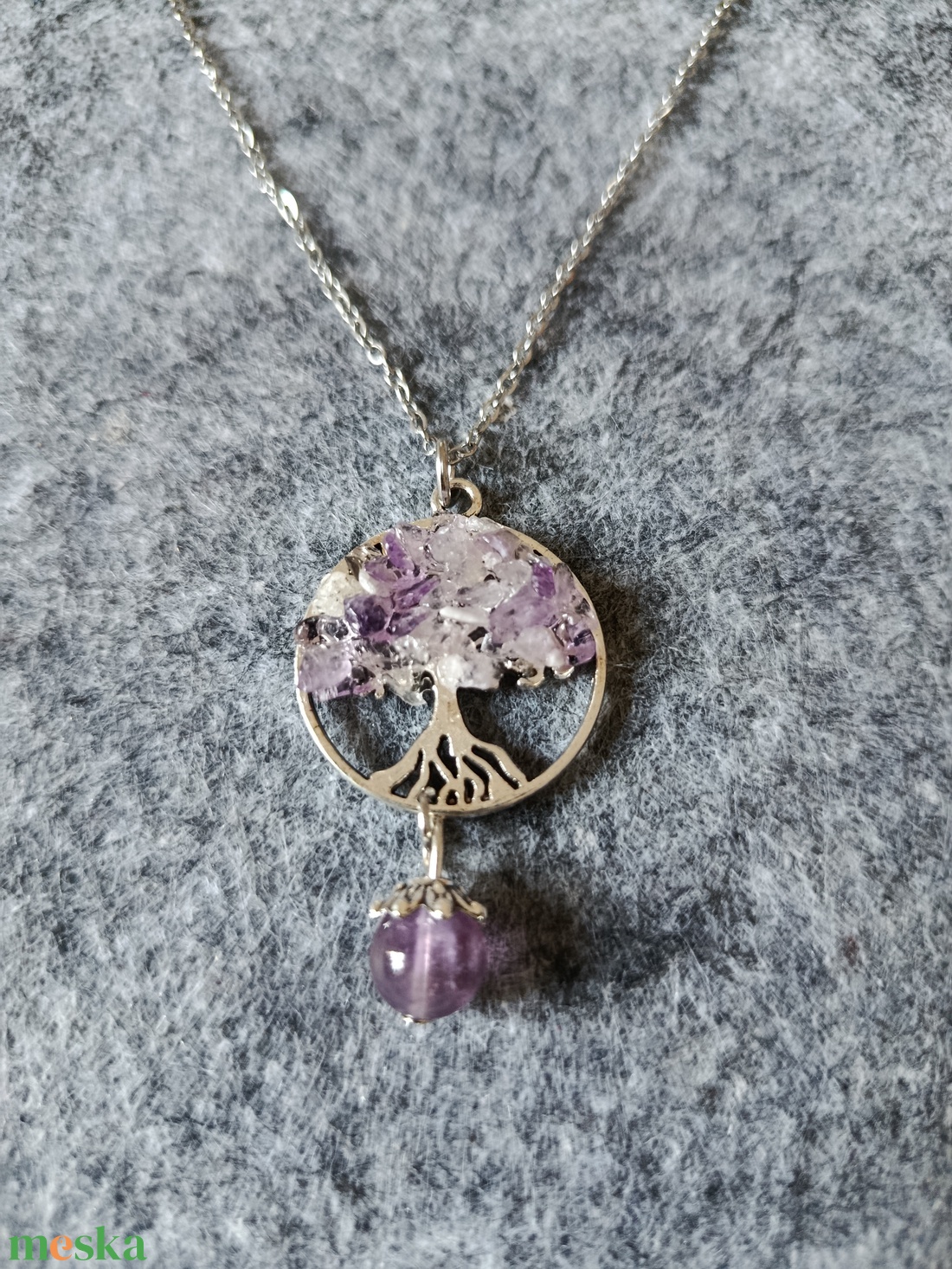 Életfa medál ametiszt ásvánnyal orvosi acél lánccal  - ékszer - nyaklánc - medálos nyaklánc - Meska.hu
