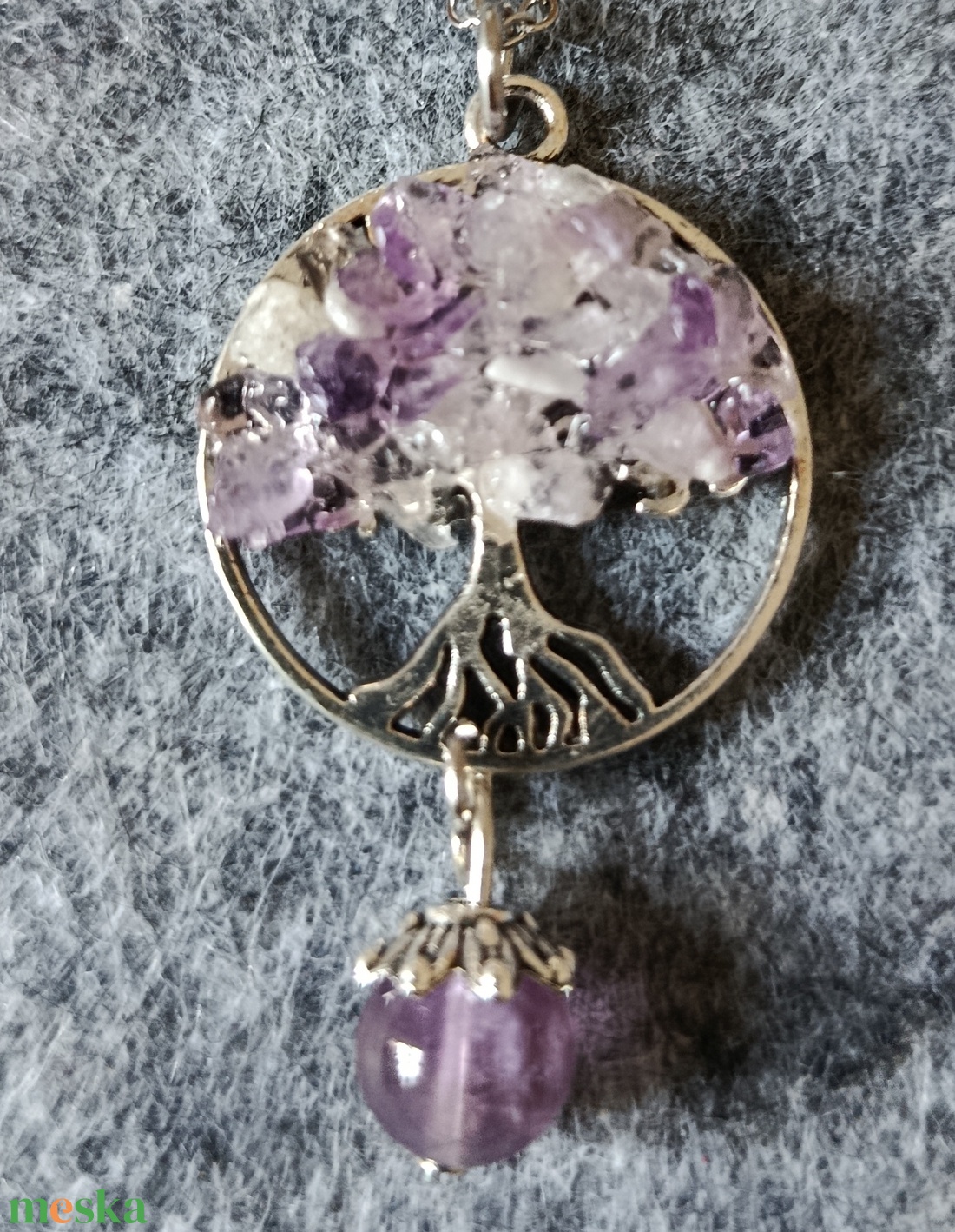 Életfa medál ametiszt ásvánnyal orvosi acél lánccal  - ékszer - nyaklánc - medálos nyaklánc - Meska.hu