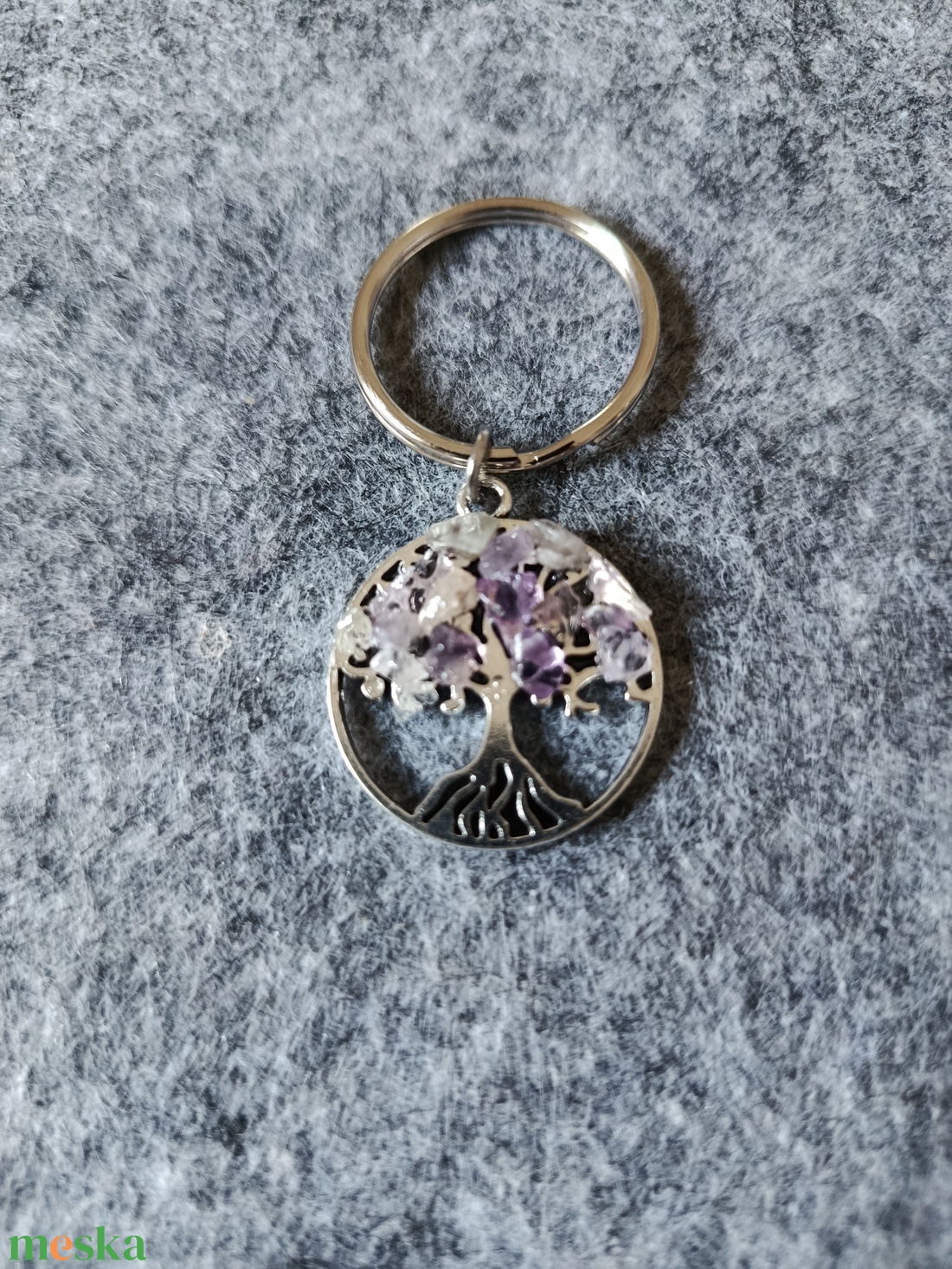 Kulcstartó életfa medál ametiszt ásvánnyal  - táska & tok - kulcstartó & táskadísz - kulcstartó - Meska.hu