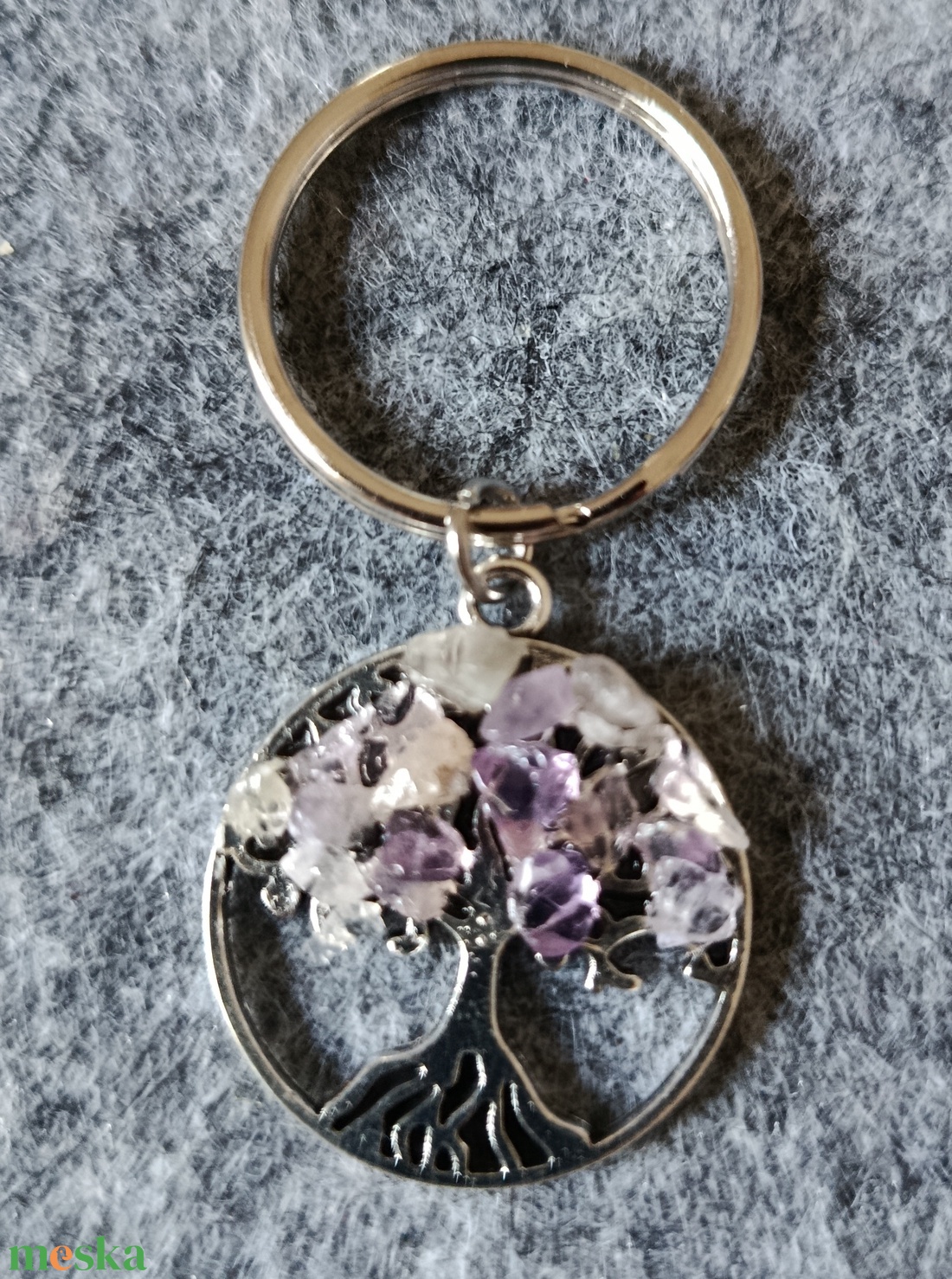 Kulcstartó életfa medál ametiszt ásvánnyal  - táska & tok - kulcstartó & táskadísz - kulcstartó - Meska.hu