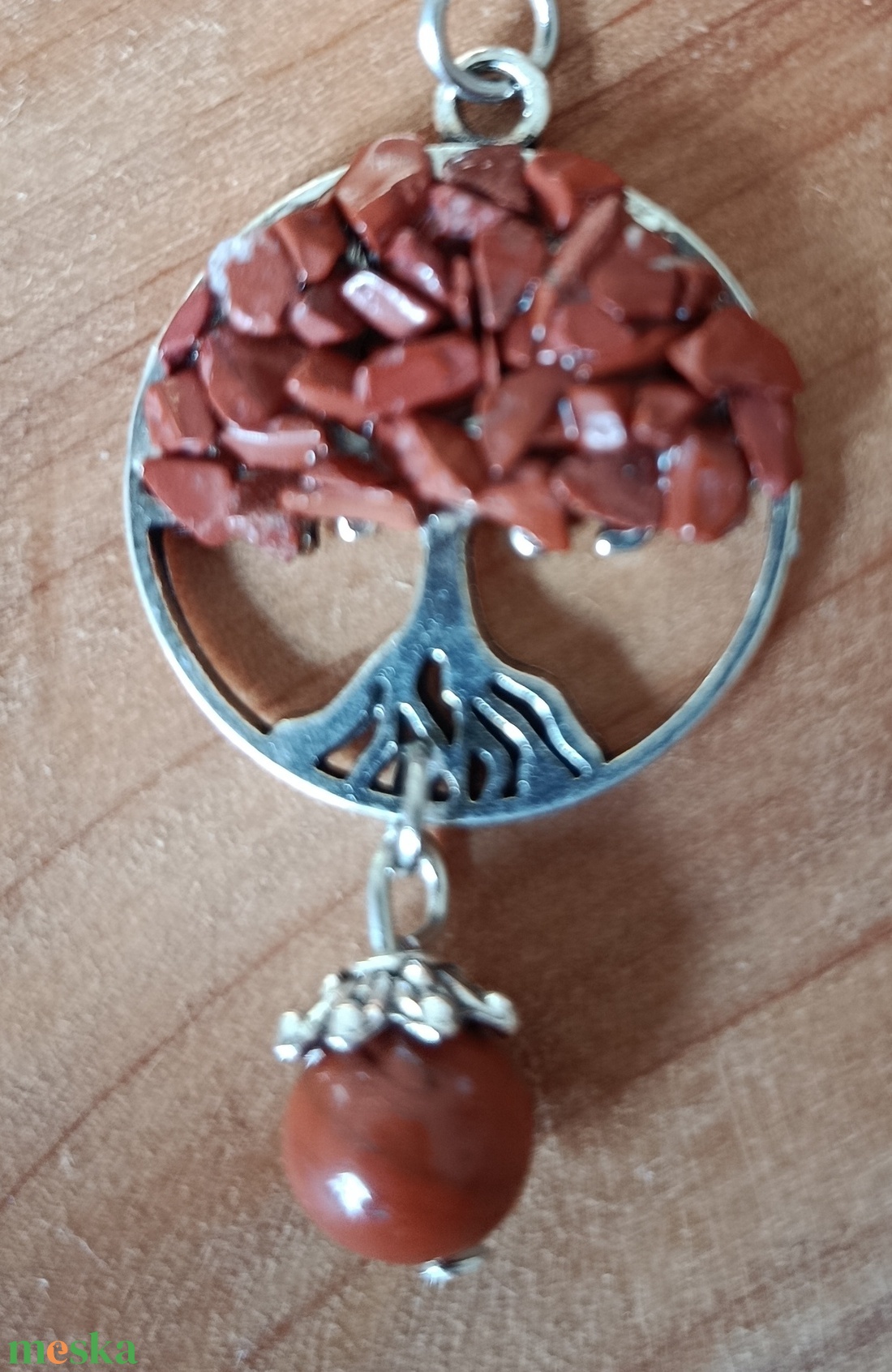 Életfa medál barna homokkő ásvánnyal orvosi acél lánccal  - ékszer - nyaklánc - medálos nyaklánc - Meska.hu