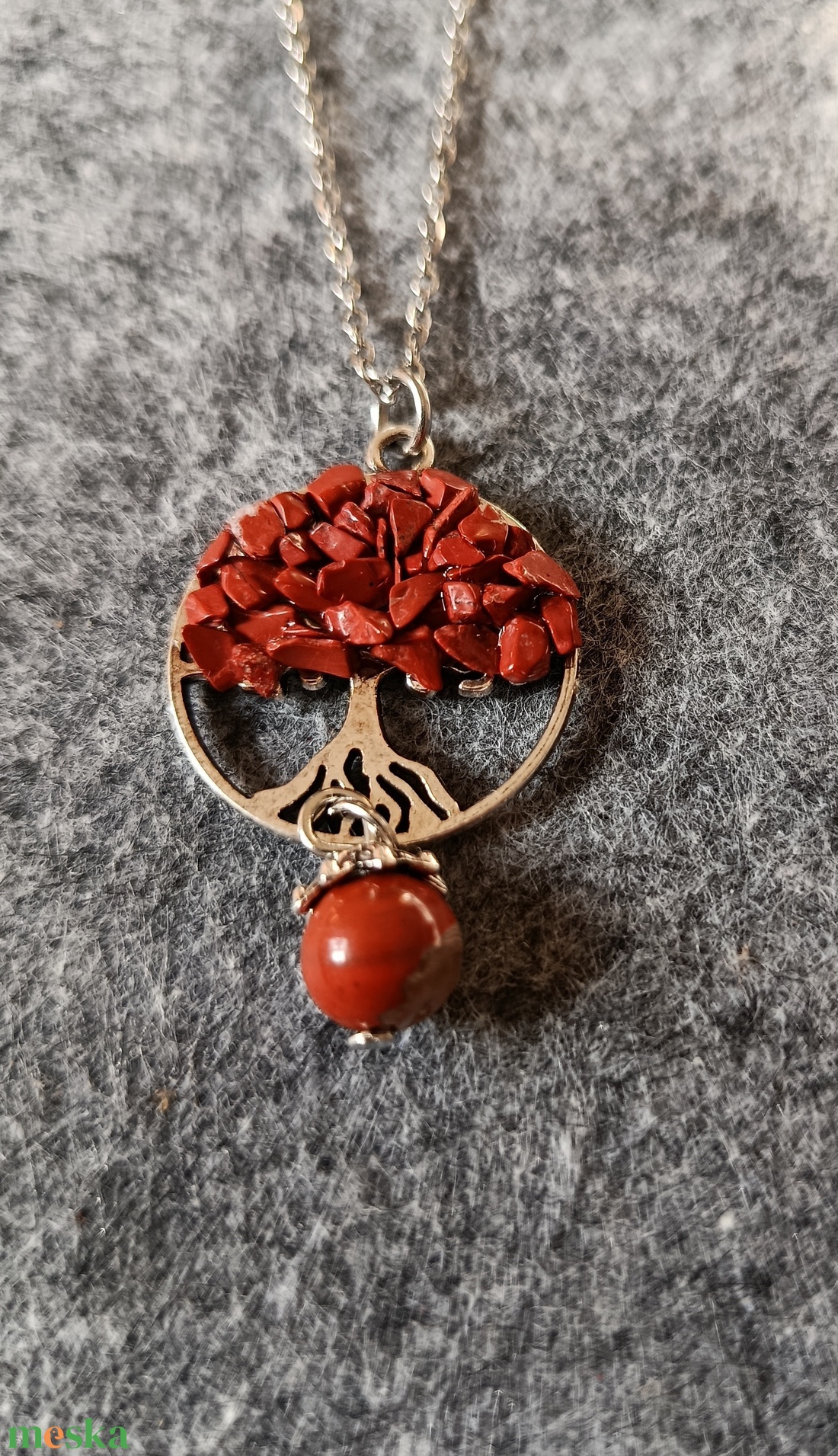 Életfa medál barna homokkő ásvánnyal orvosi acél lánccal  - ékszer - nyaklánc - medálos nyaklánc - Meska.hu